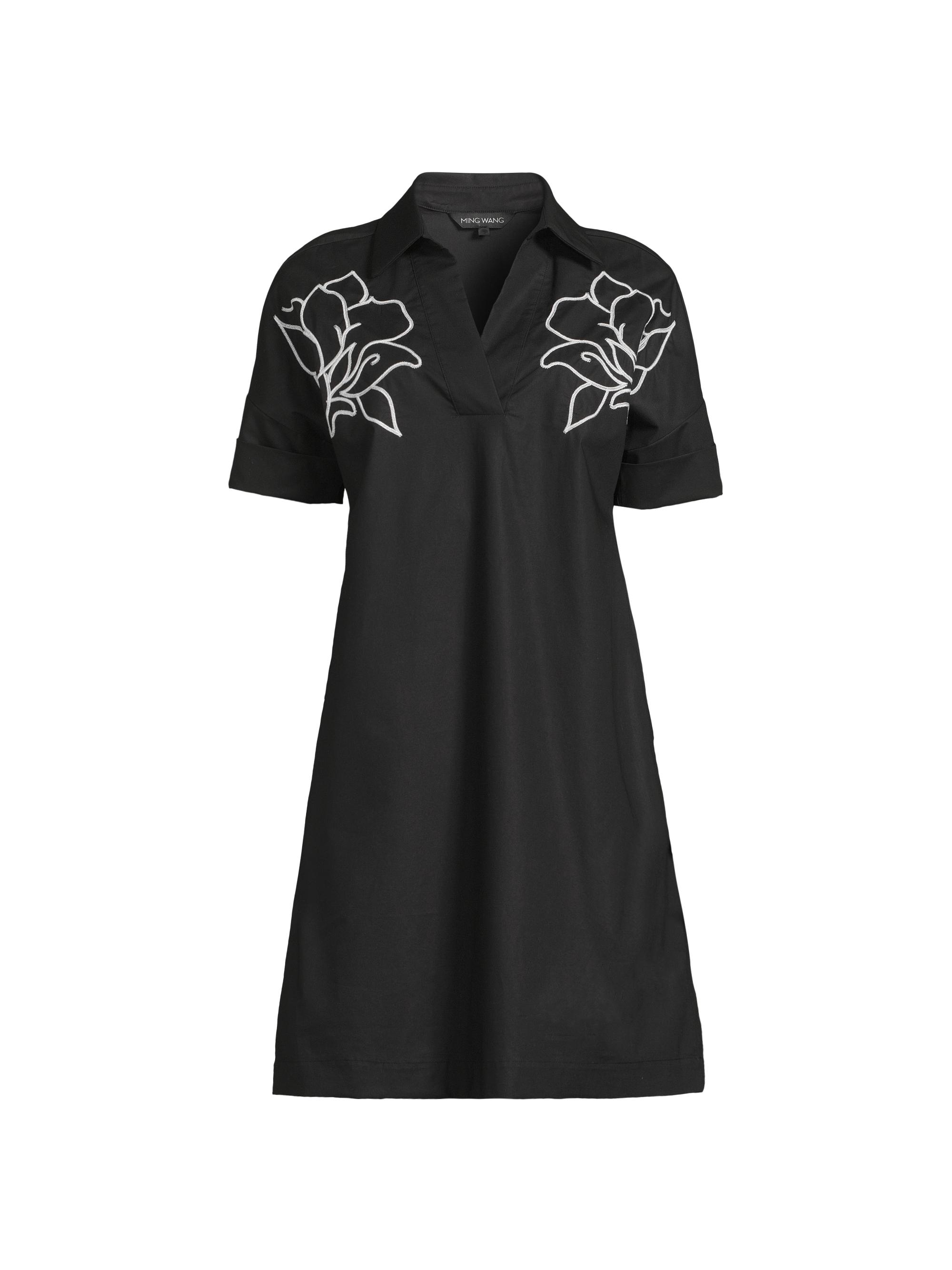 Ming Wang Women's Floral-Embroidered Stretch-Cotton Minidress - Black White