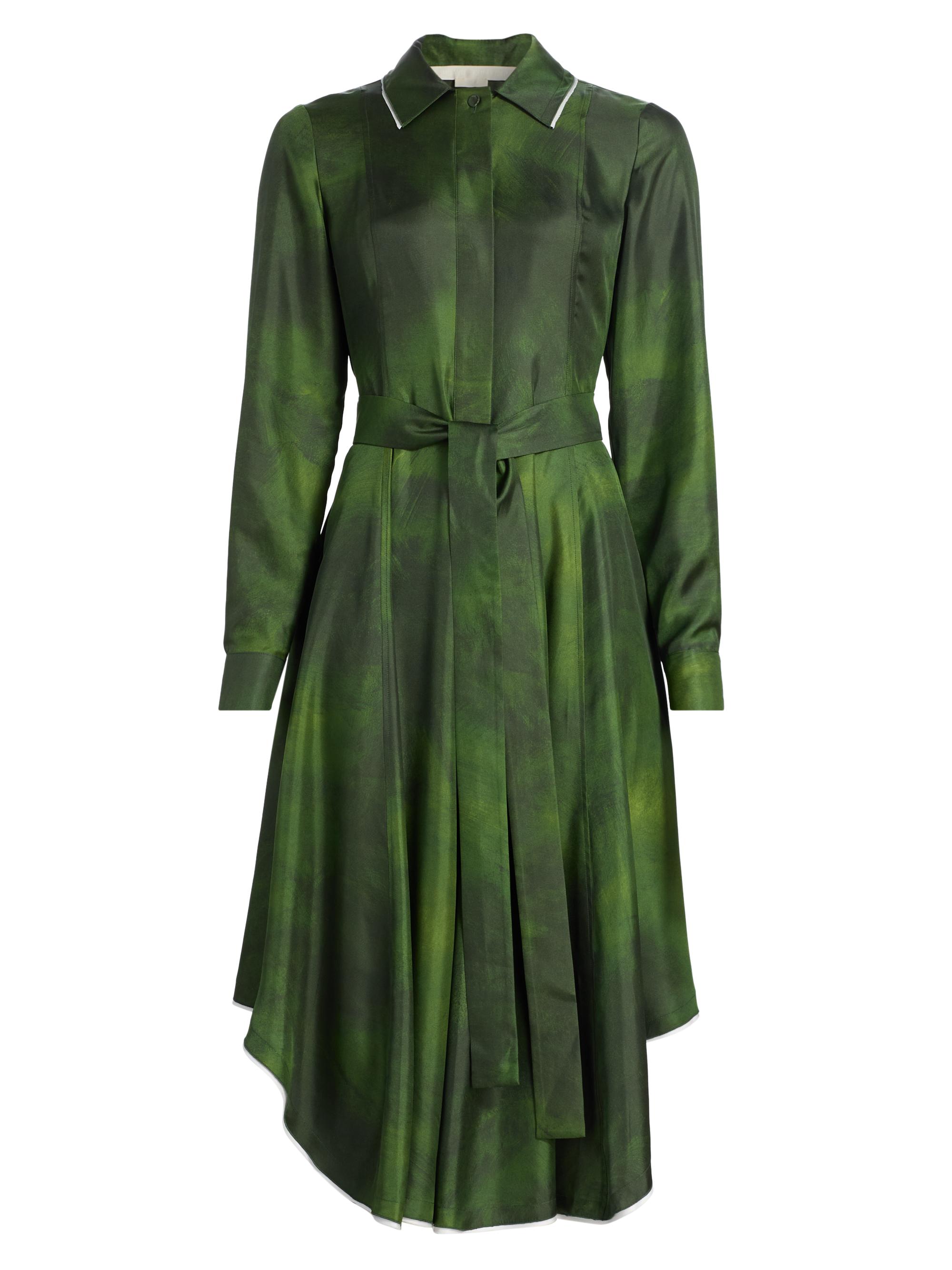 Jason Wu Collection Women's Smudged Canvas Silk Twill Shirtdress - Dark Fern