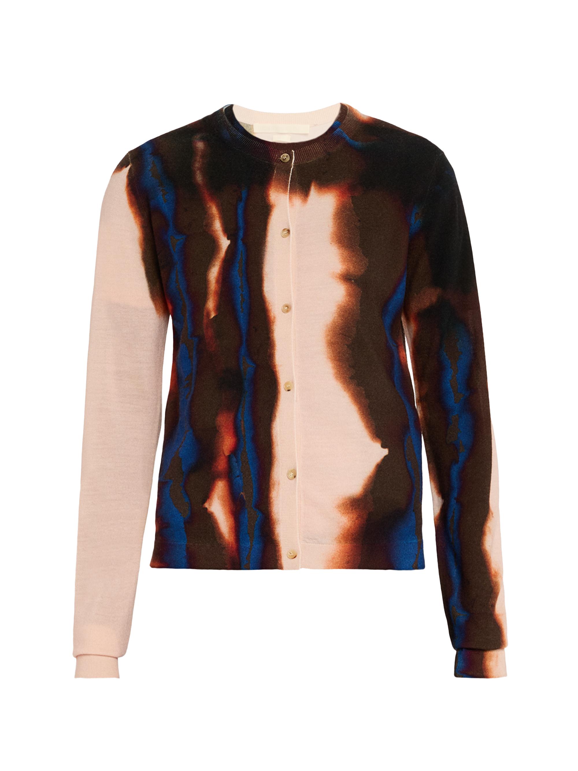 Jason Wu Women's Abstract Merino Wool Crewneck Cardigan - Almond Multi