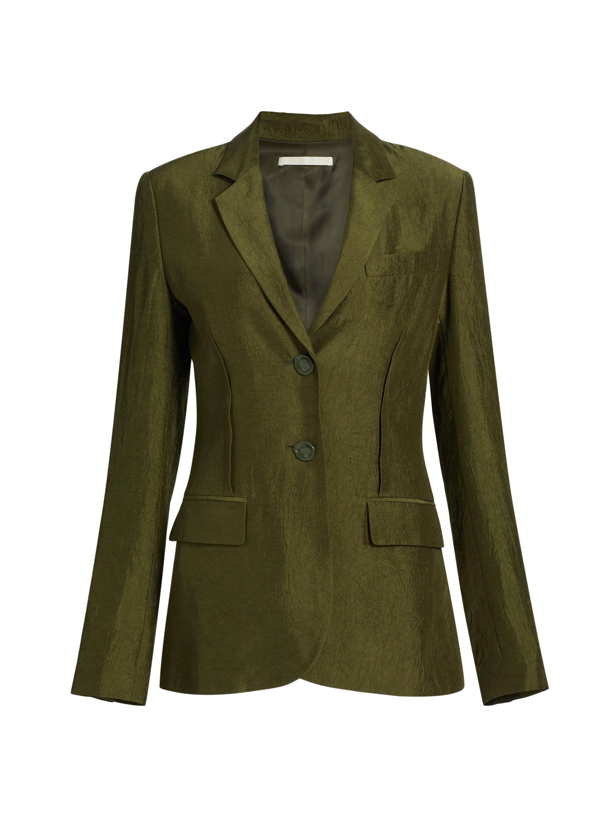 Jason Wu Collection Women's Crinkled Satin Single-Breasted Blazer - Dark Fern