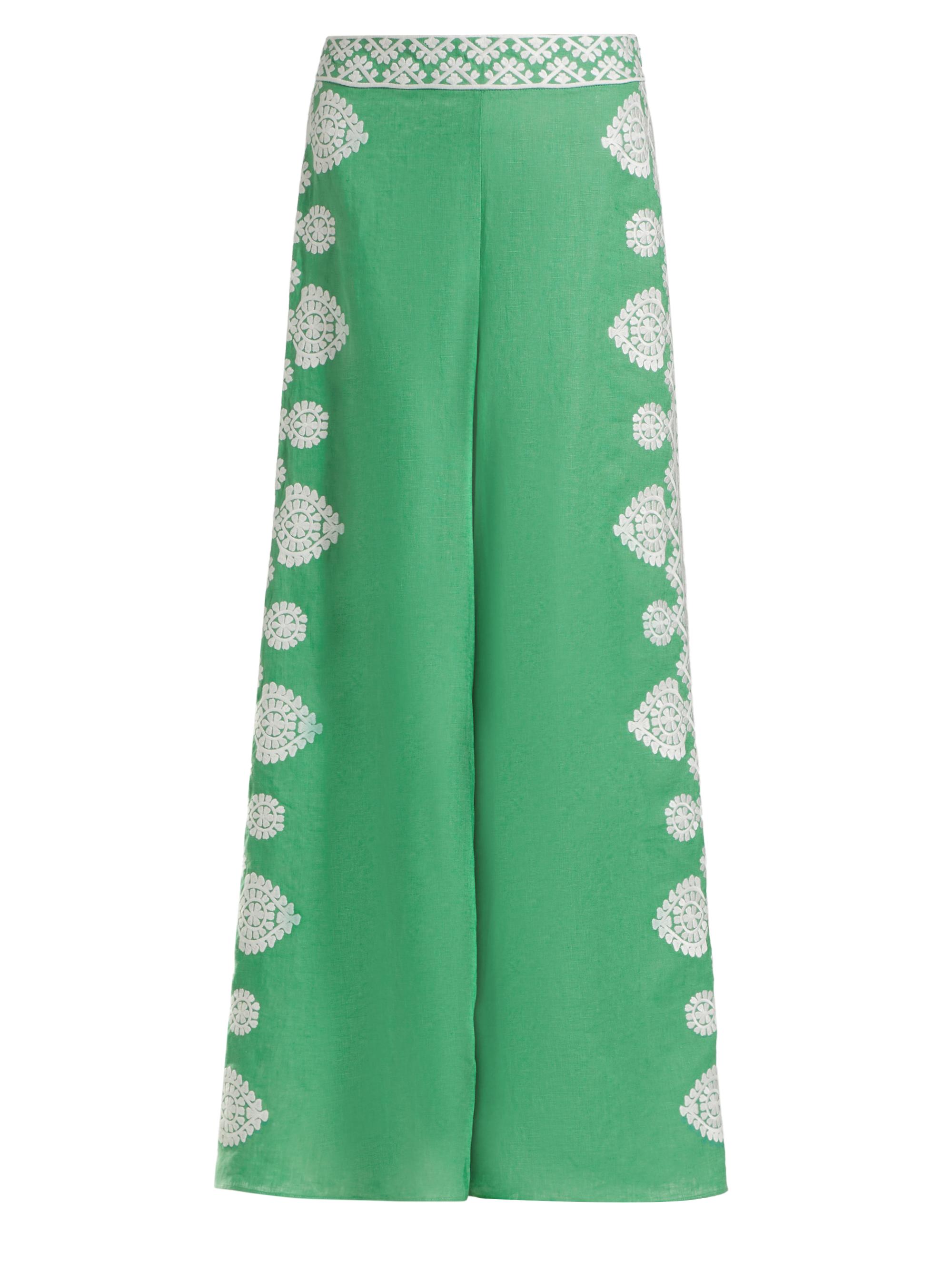 Figue Women's Noemie Embroidered Linen High-Waisted Flared Pants - Apple