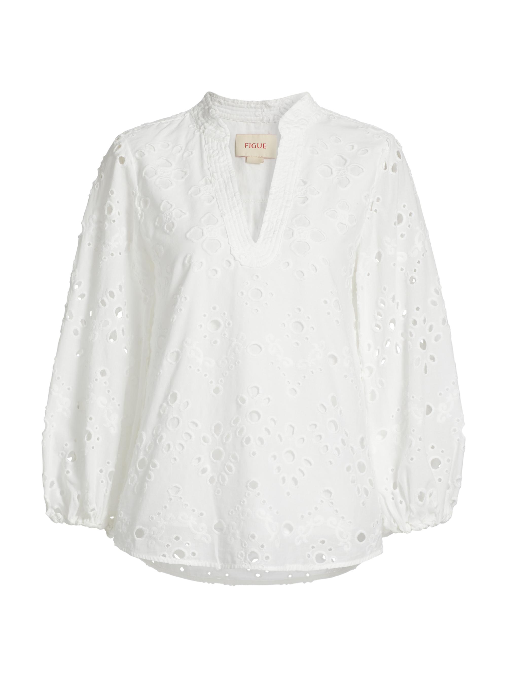 Figue Women's Rylie Eyelet Split Neck Top - Chalk