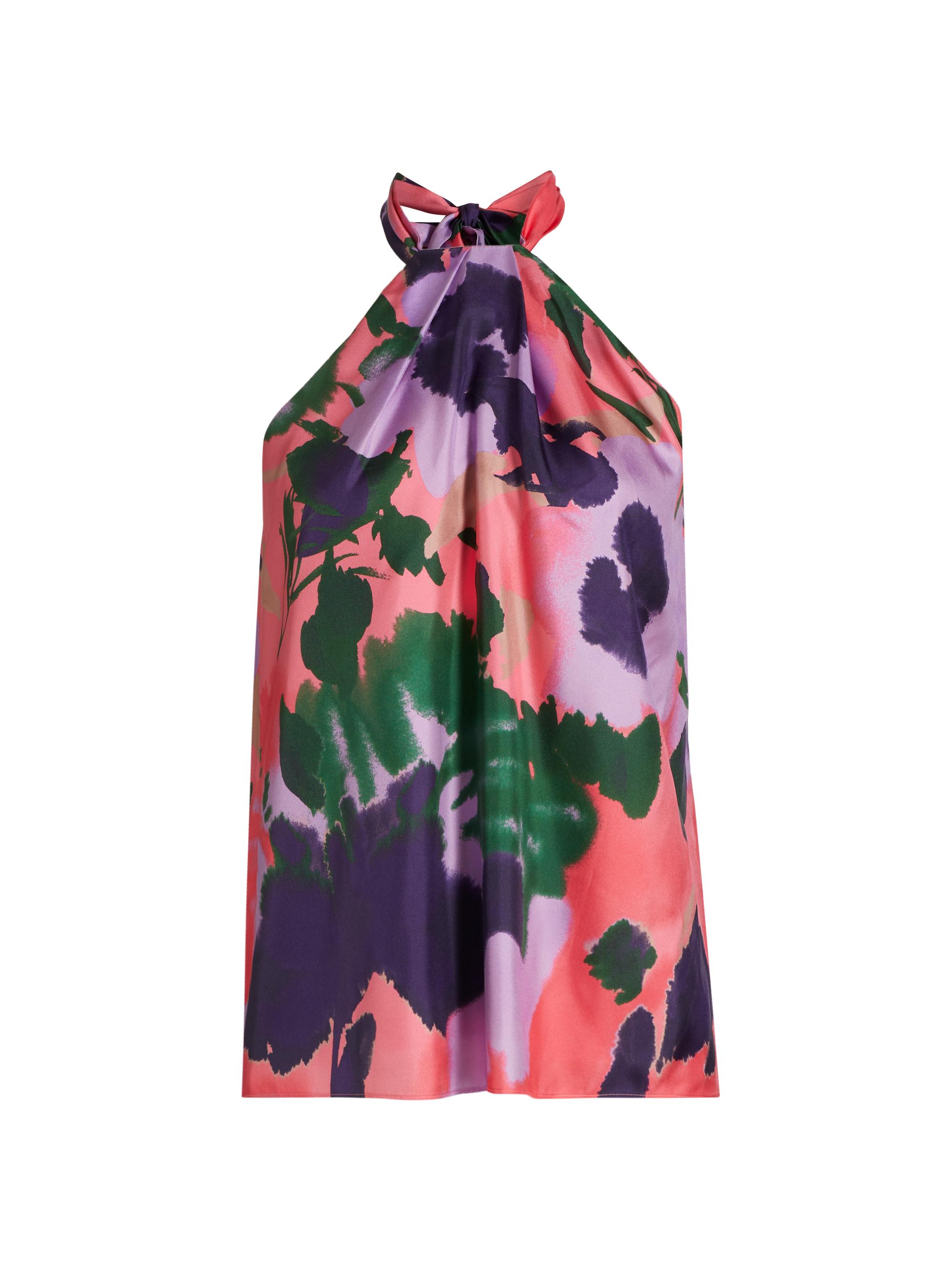 Figue Women's Florentine Floral Silk Halterneck Top - Green Pink Multi