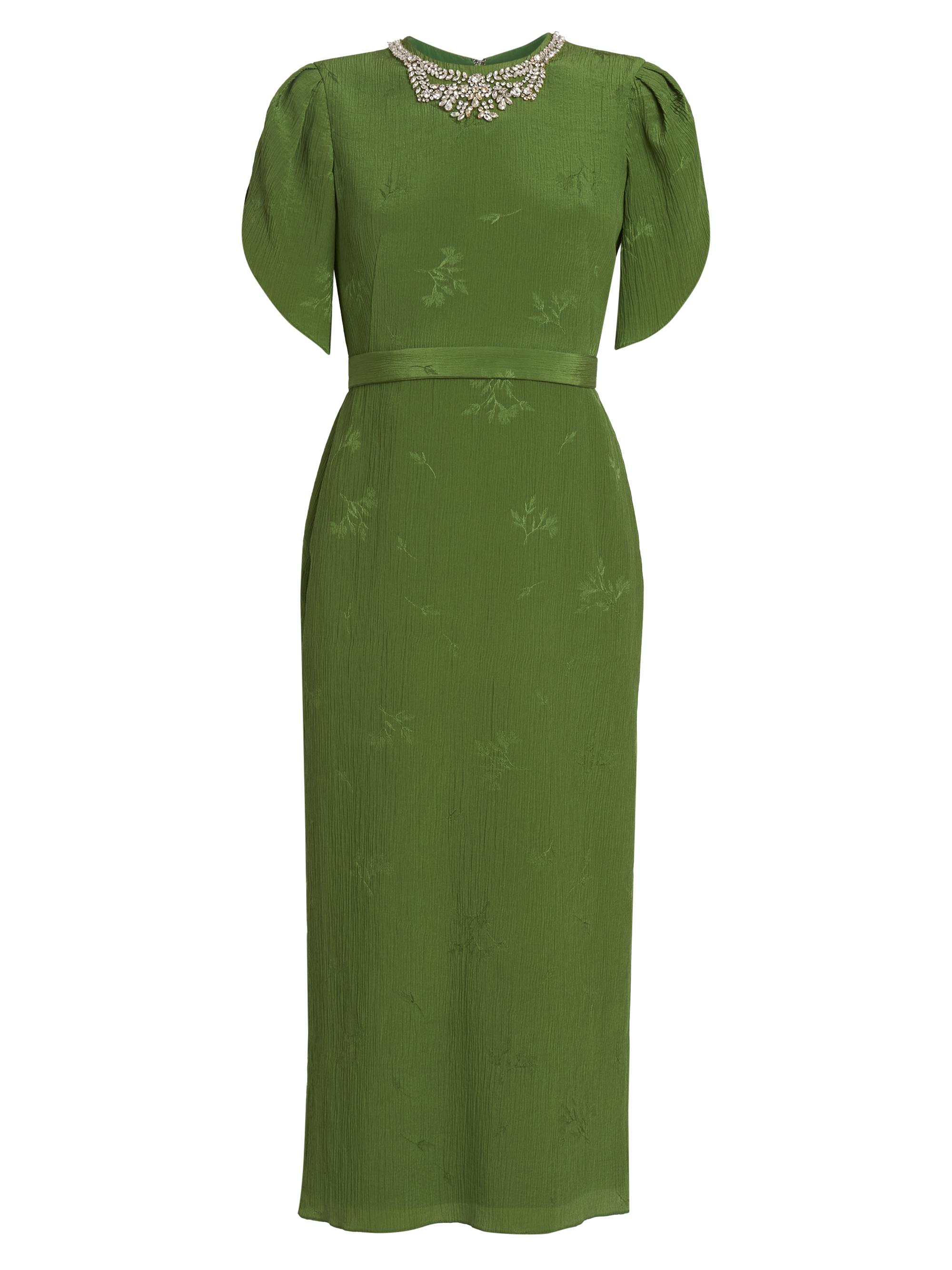 Erdem Women's Jacquard Embellished Neck Cocktail Dress - Leaf Green