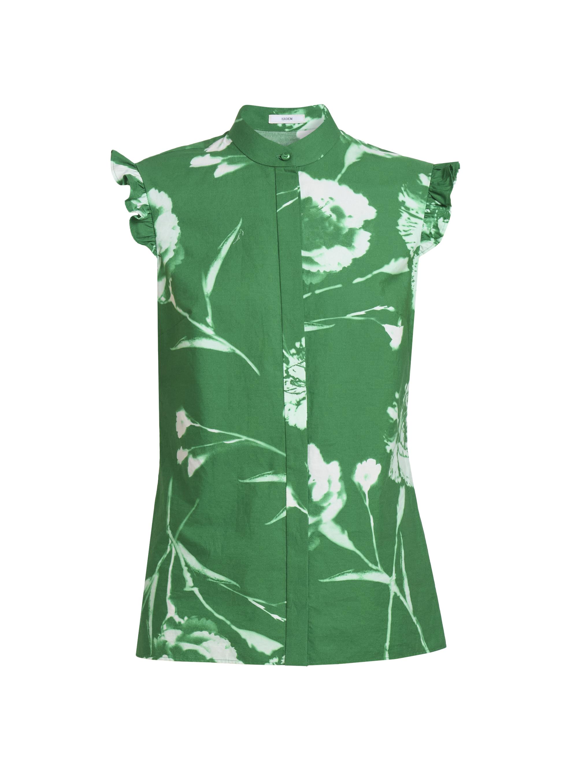 Erdem Women's Carnation Flutter-Sleeve Blouse - Carnation Cyanotype Clover