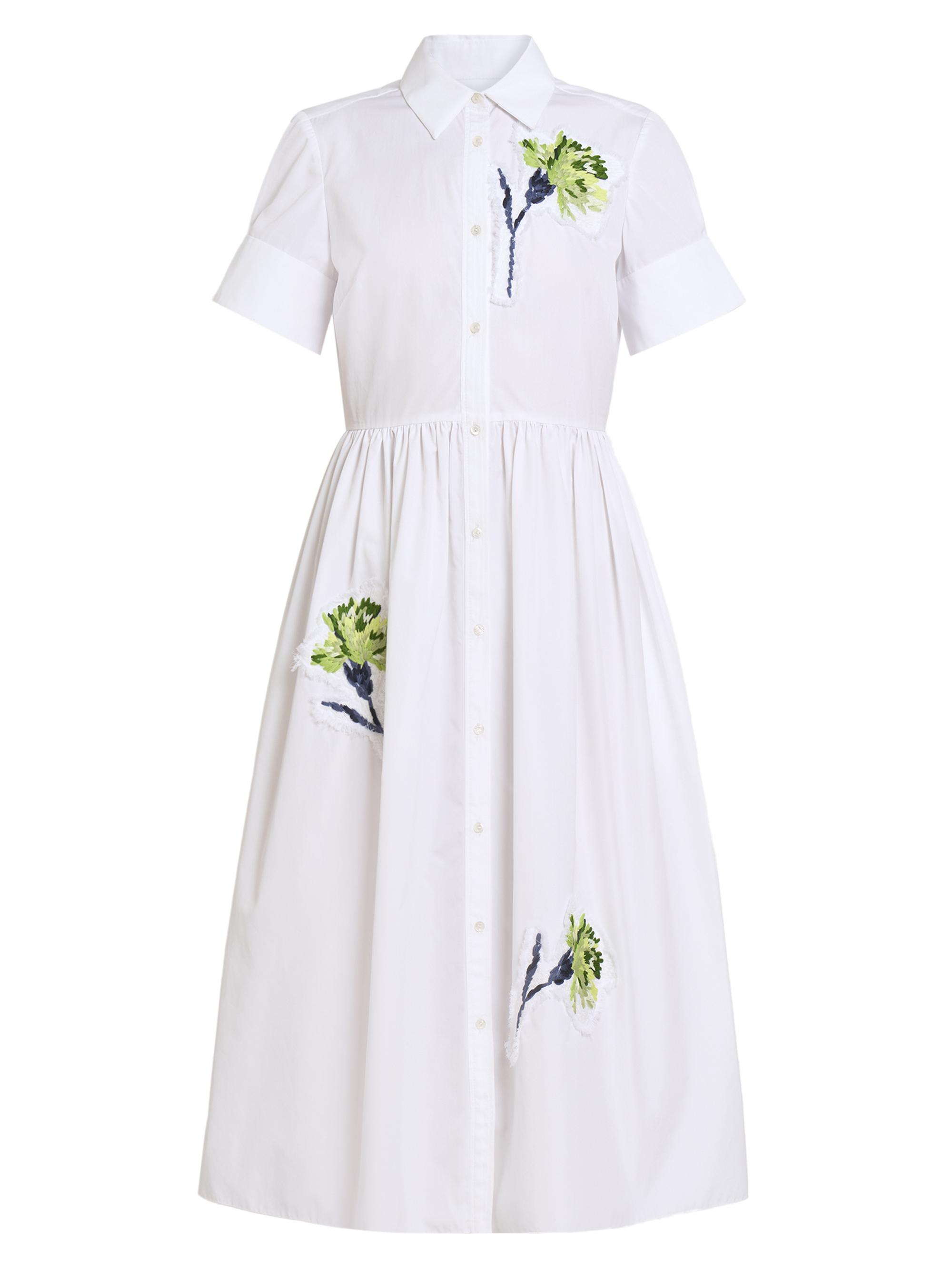 Erdem Women's Embroidered Dandelion Short-Sleeve Shirtdress - White