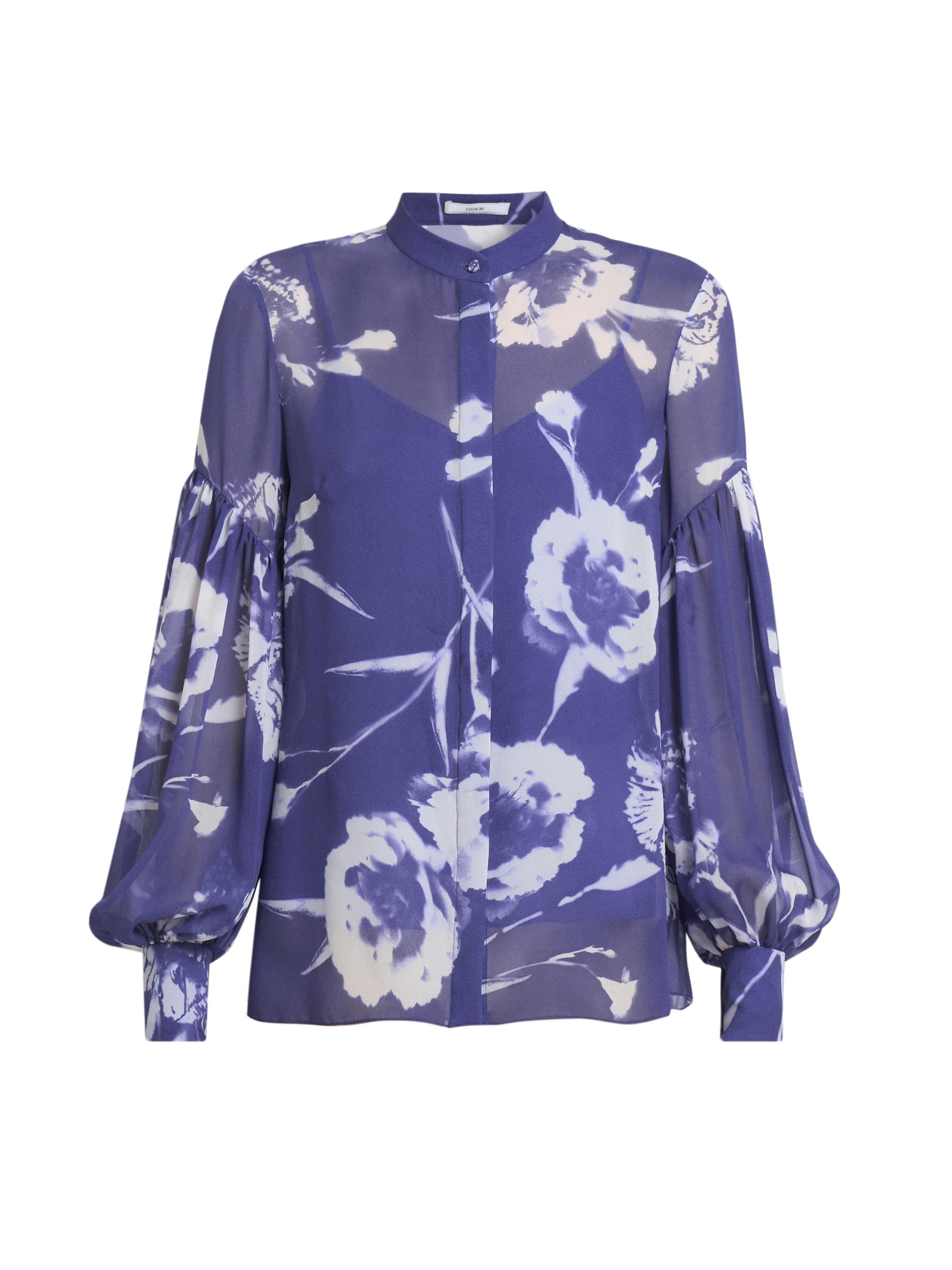 Erdem Women's Carnation Blouson-Sleeve Shirt - Carnation Cyanotype Heather