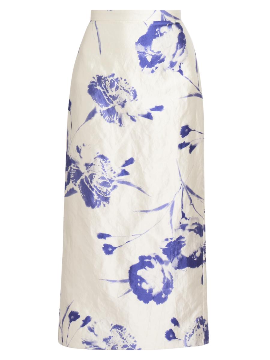 スカート ERDEM Woman Skirt Cream SS25S901RWCFTS CARNATION CYANOTYPE Erdem Carnation Pencil Midi-Skirt | Saks Fifth Avenue