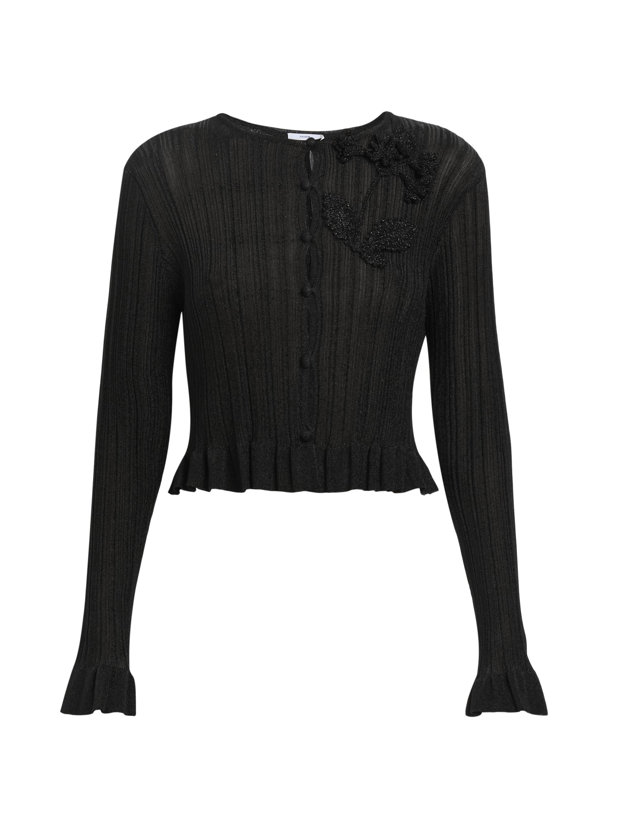 Erdem Women's Beaded Appliqué Plissé Cardigan - Black
