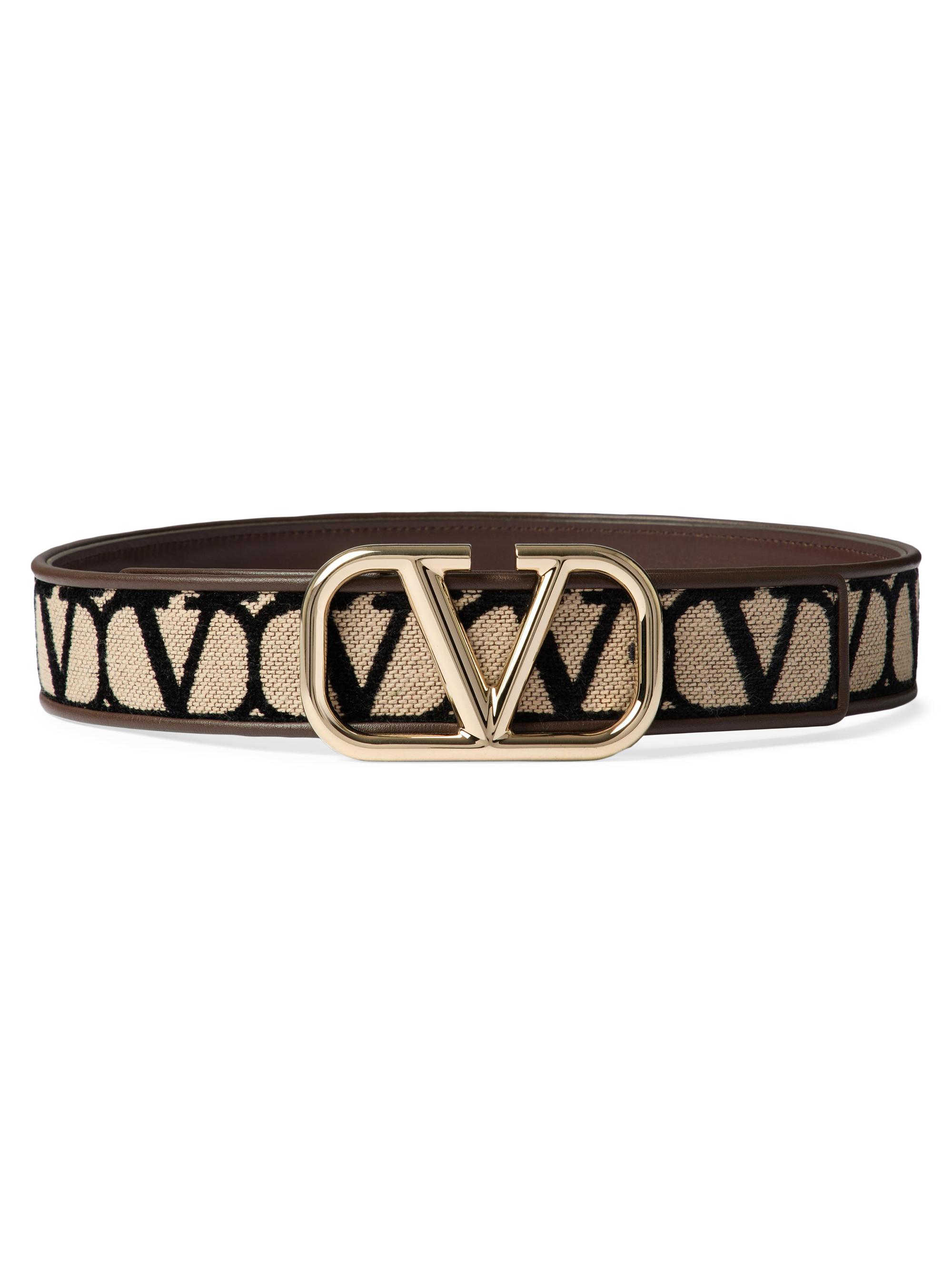 Valentino Garavani Women's Toile Iconography Fabric Belt with Leather Details 40MM - Fondant Natural