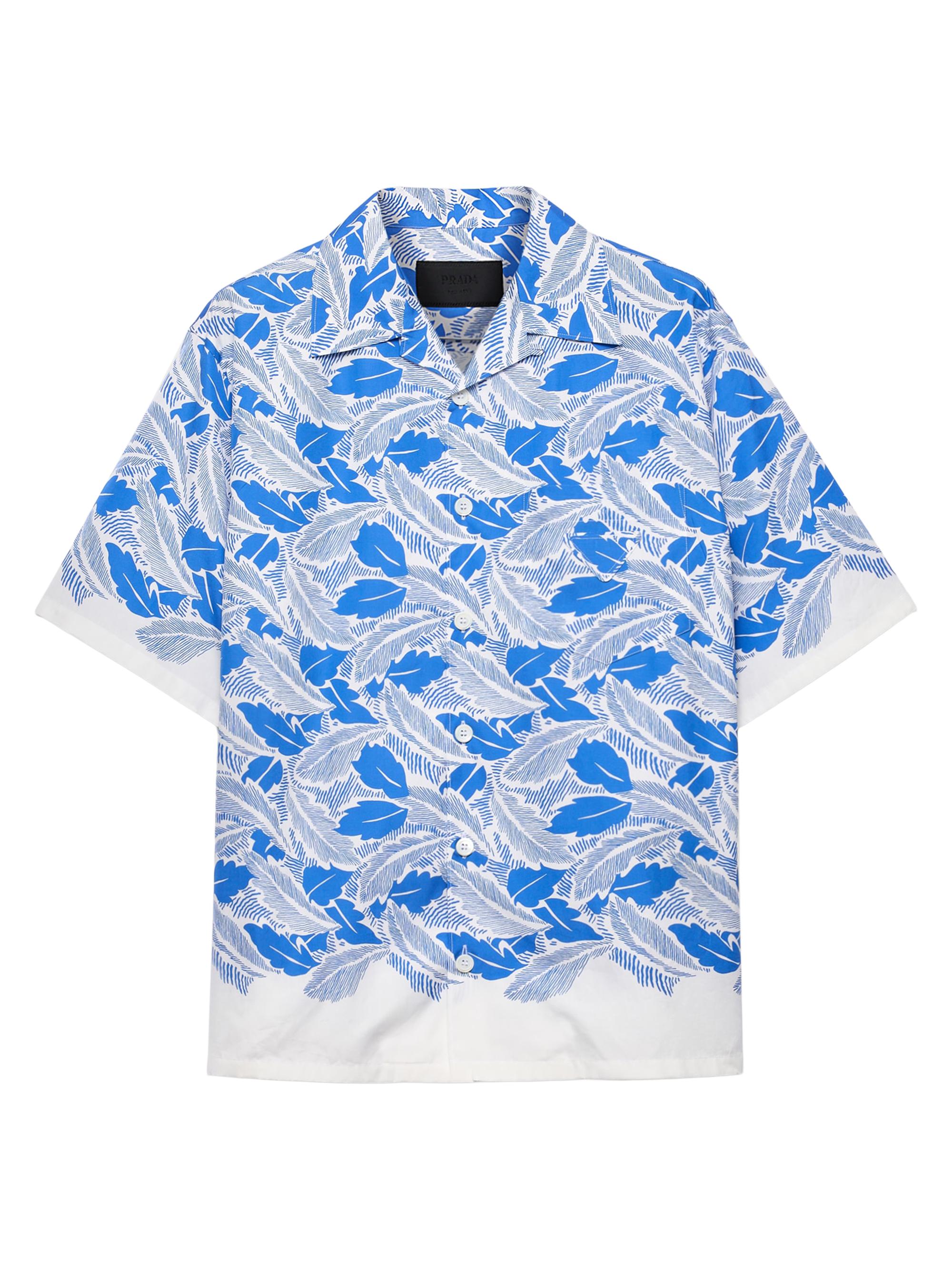 Prada Men's Short-Sleeved Cotton Shirt - Blue