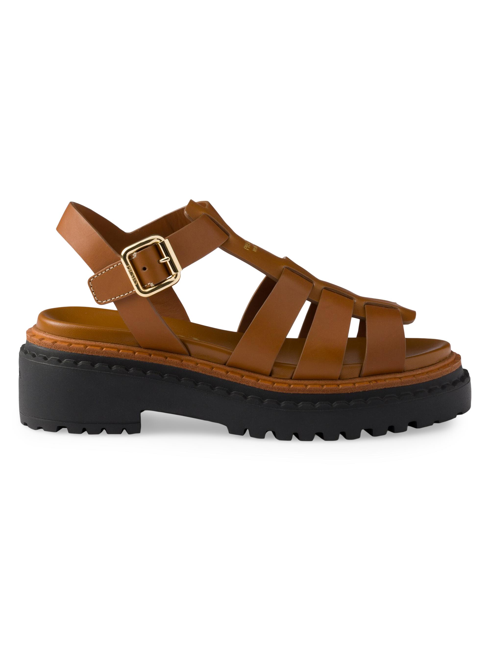 Prada Women's Leather Fisherman's Sandals - Brown