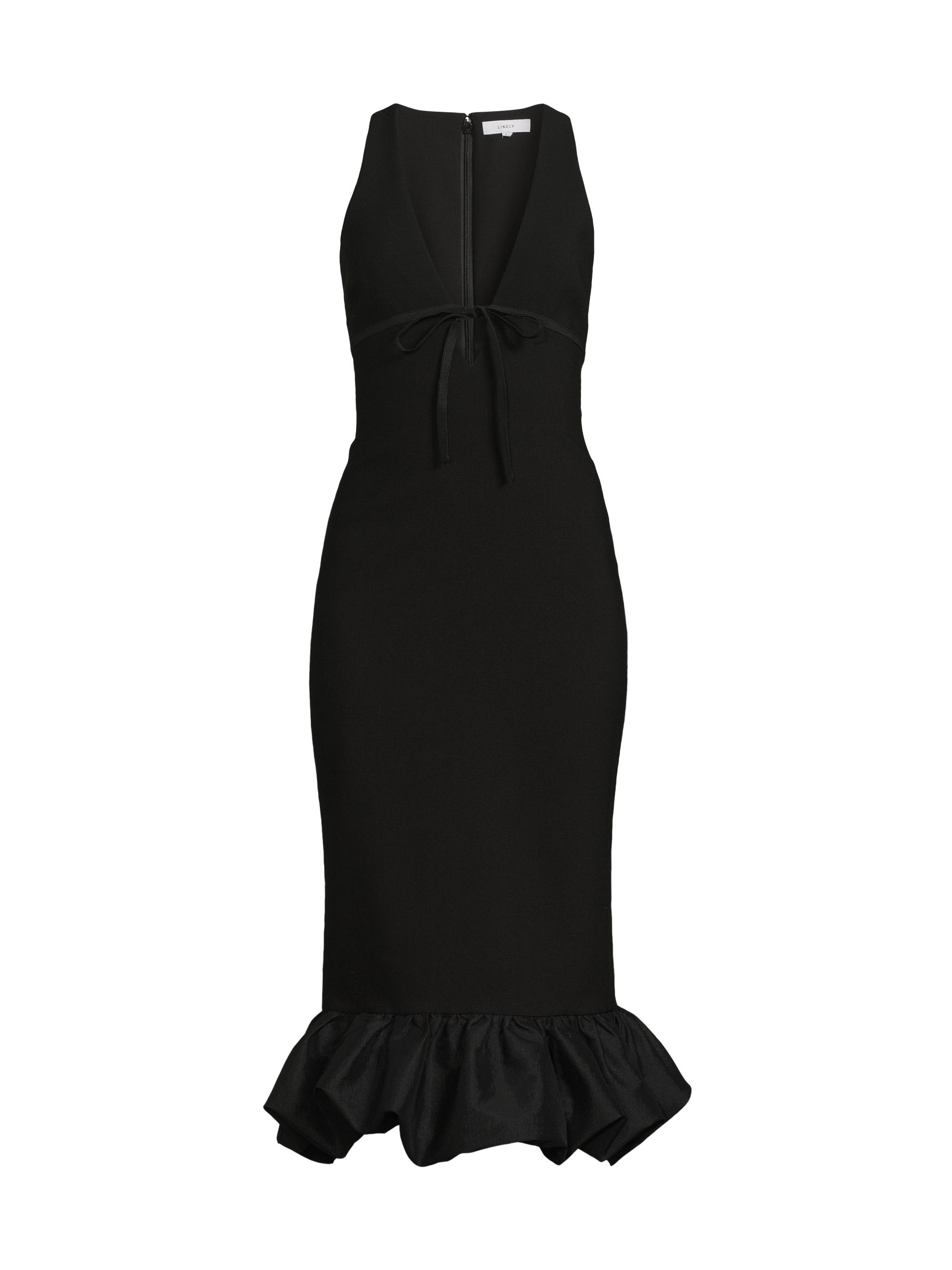 Women’s Balta Ruffled Plunge-Neck Midi-Dress – Black – Size 4