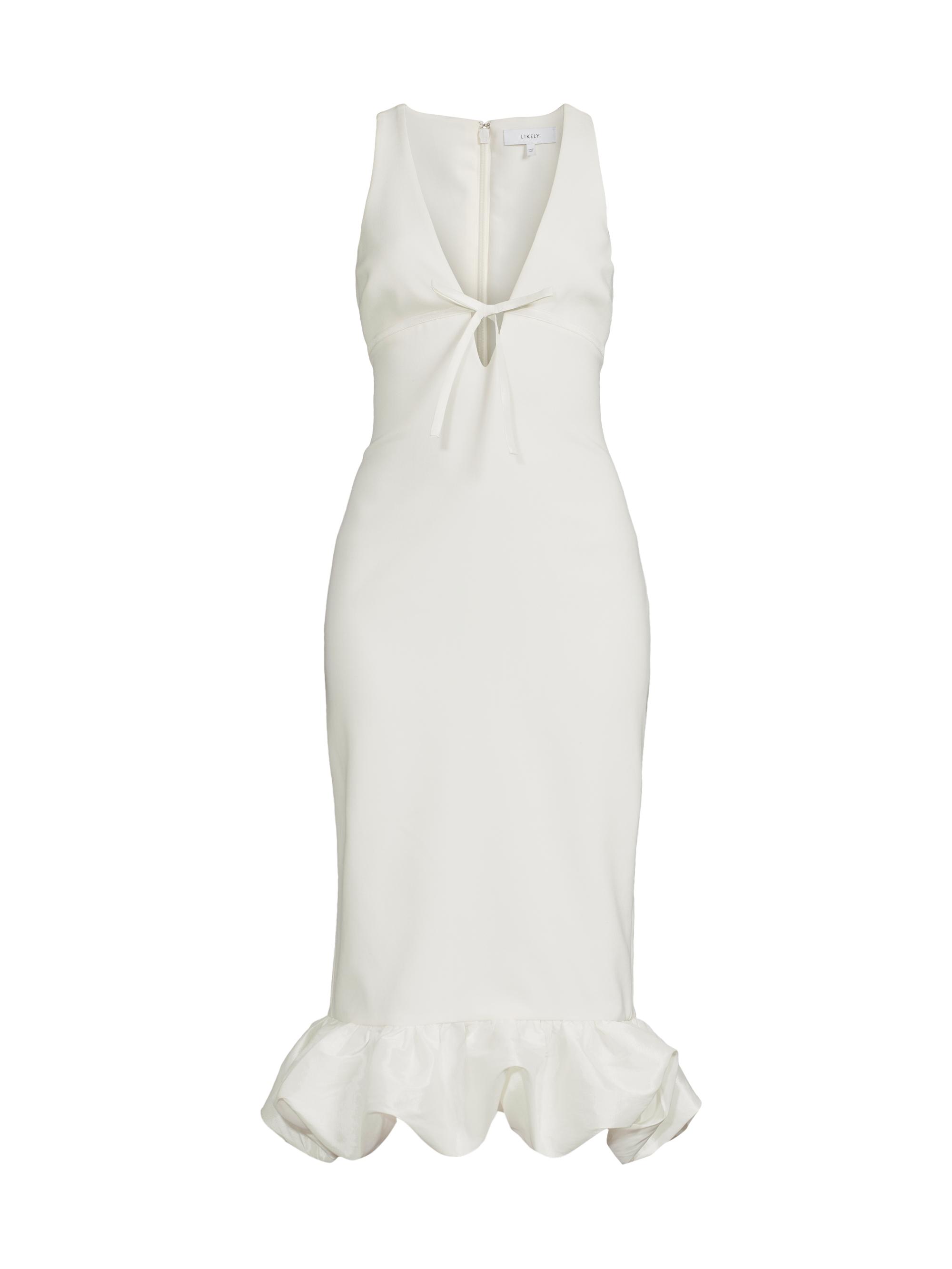 Women’s Balta Ruffled Plunge-Neck Midi-Dress – White – Size 8