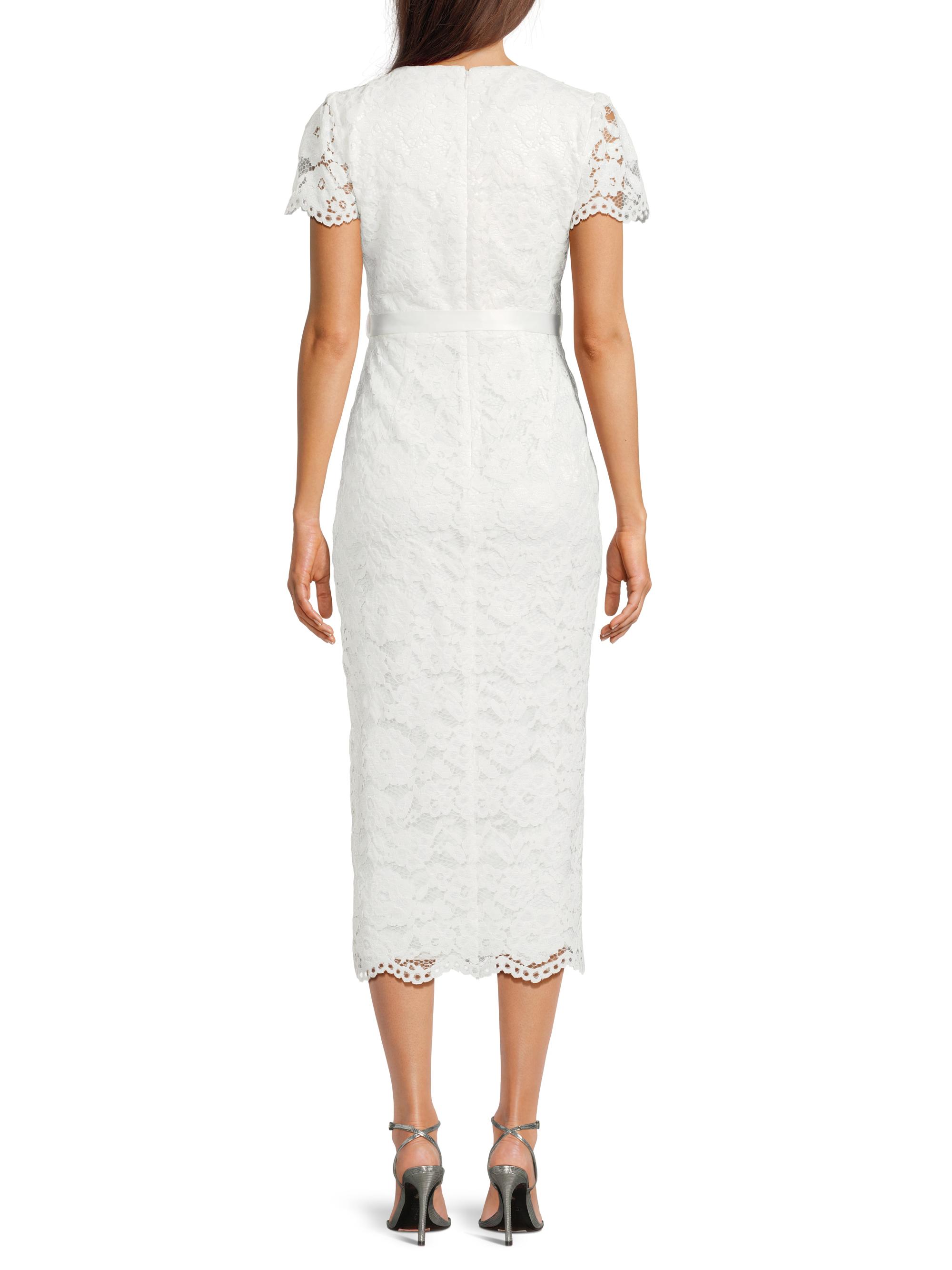 knee length dresses for ladies White Lace Midi Dress French Style Elegant Wedding Bridal Guest Dress White / M / US 6-8