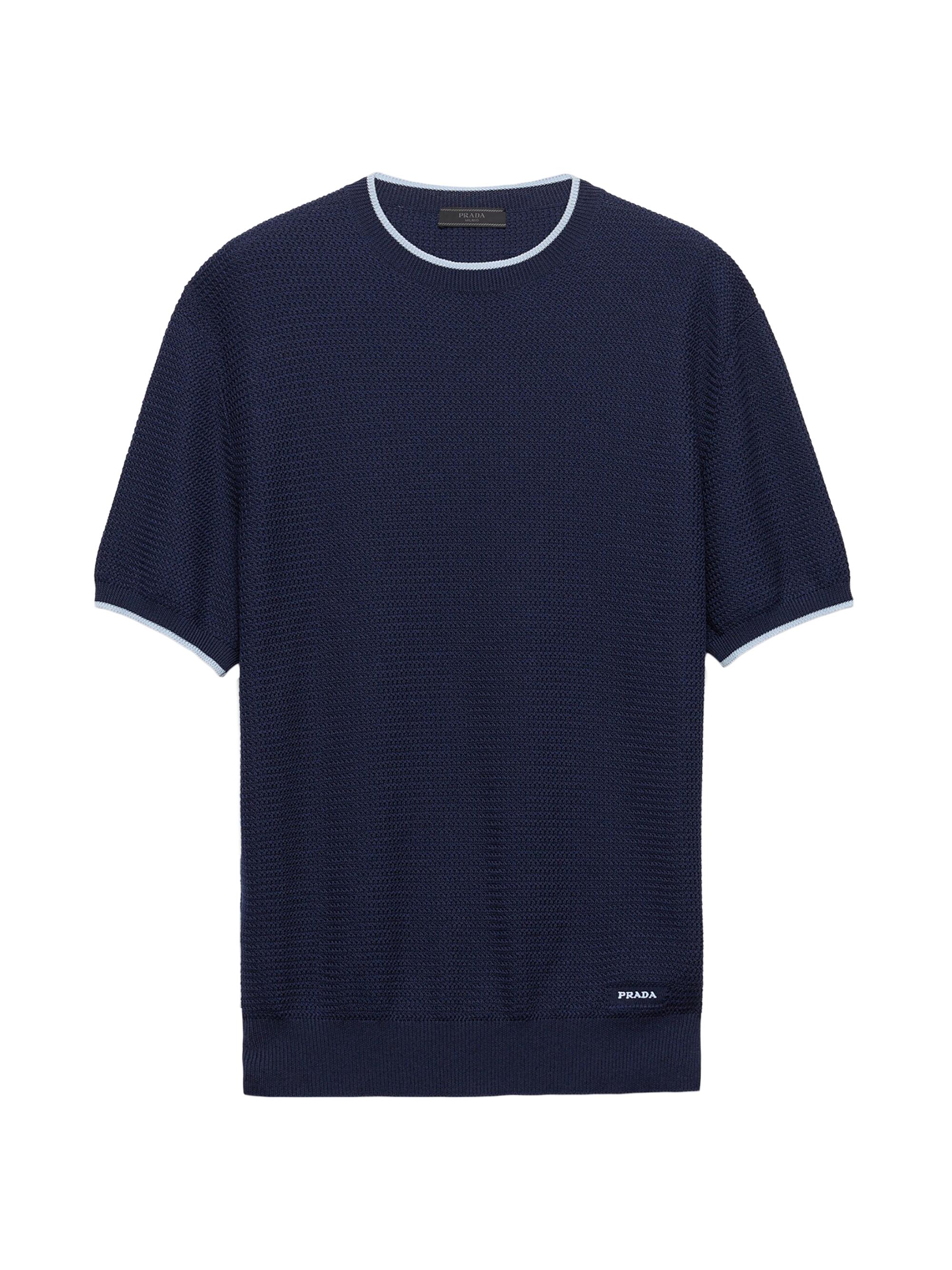 Prada Men's Short-Sleeved Silk and Cotton Sweater - Blue