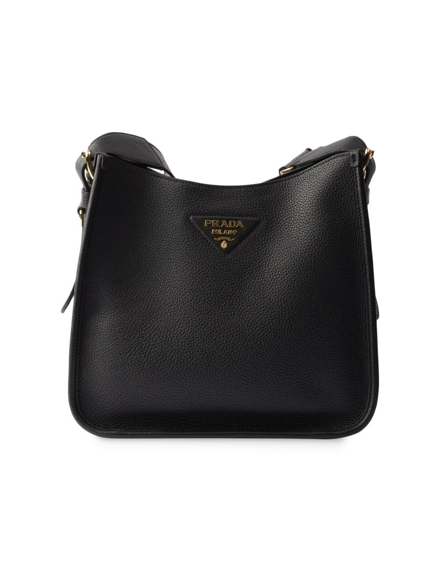 Prada Medium Leather Shoulder Bag In Black