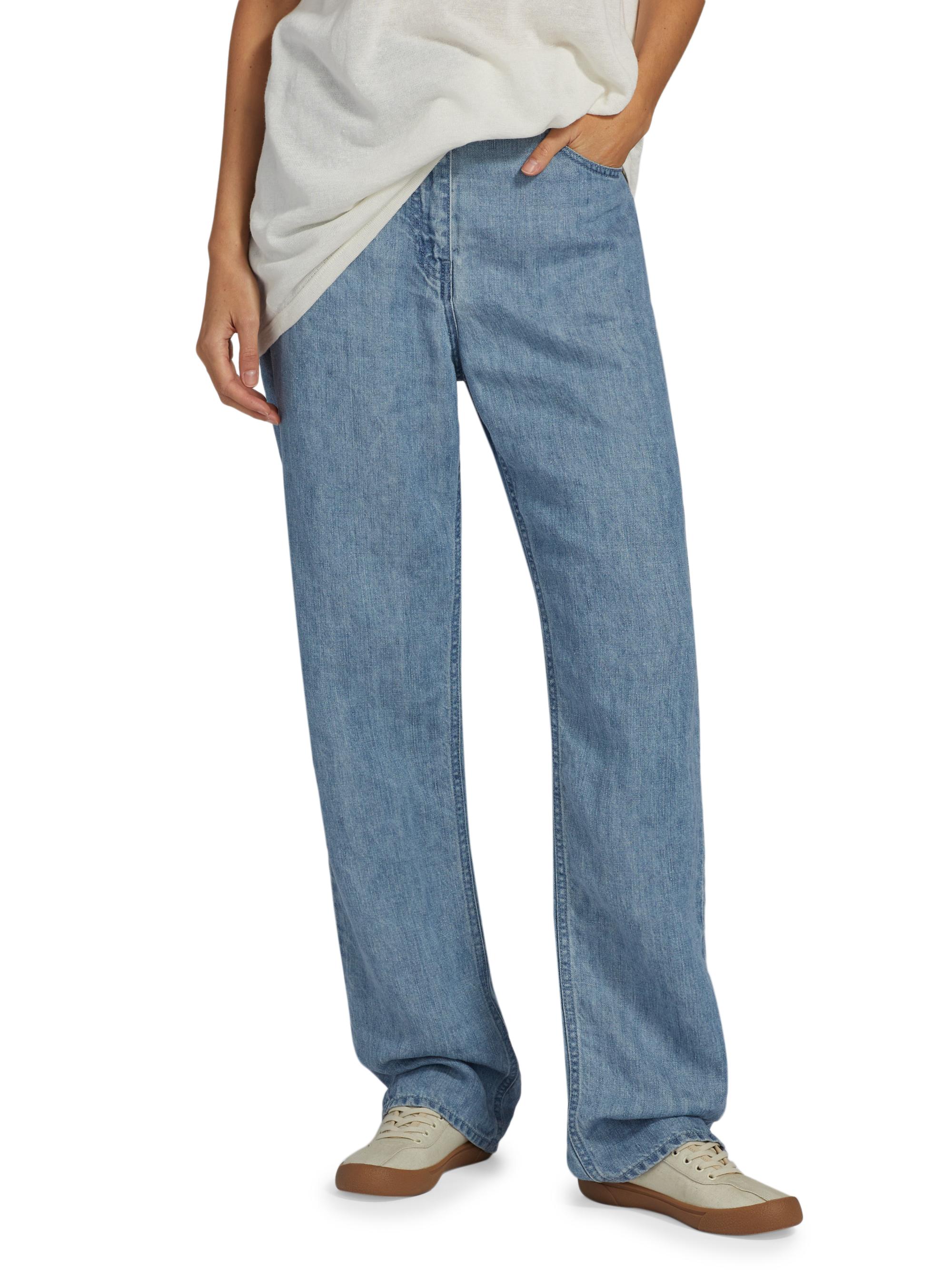 The Row Tarley Linen Barrel Jeans | Saks Fifth Avenue
