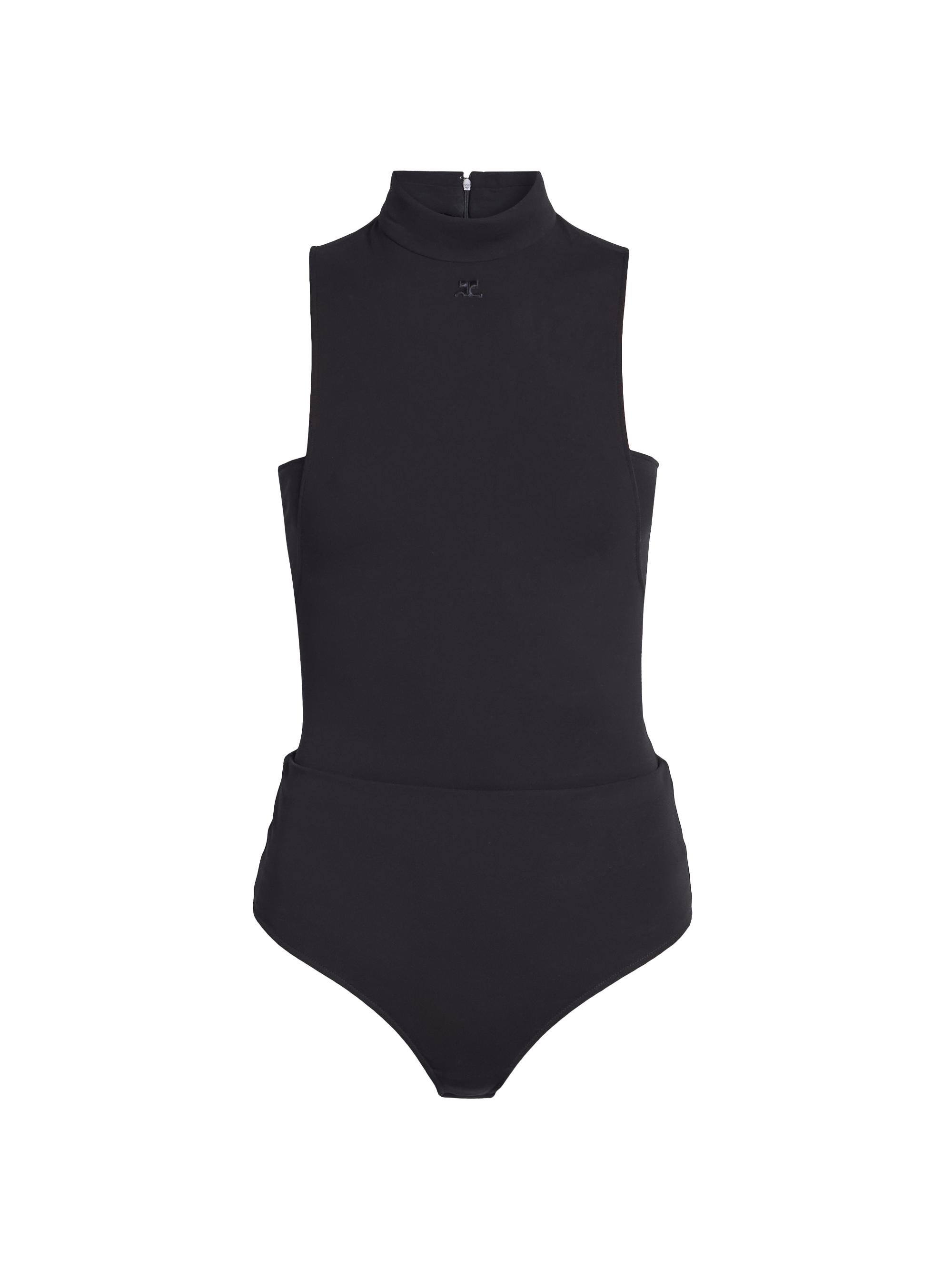 Courreges Women's Crepe Jersey Mock Turtleneck Bodysuit - Black