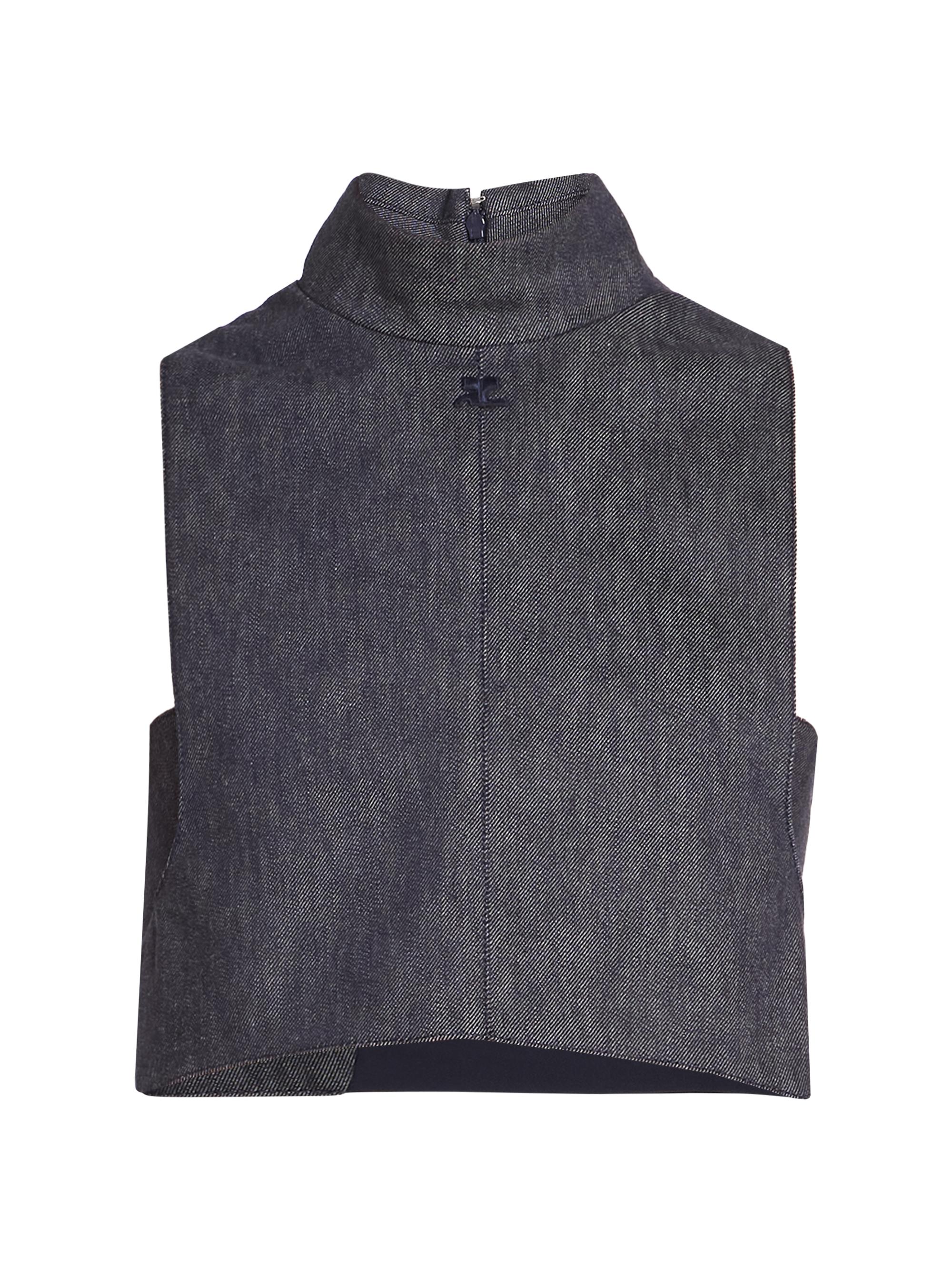 Courreges Women's Stretch Denim Mock Turtleneck Crop Top - Dark Heather Grey