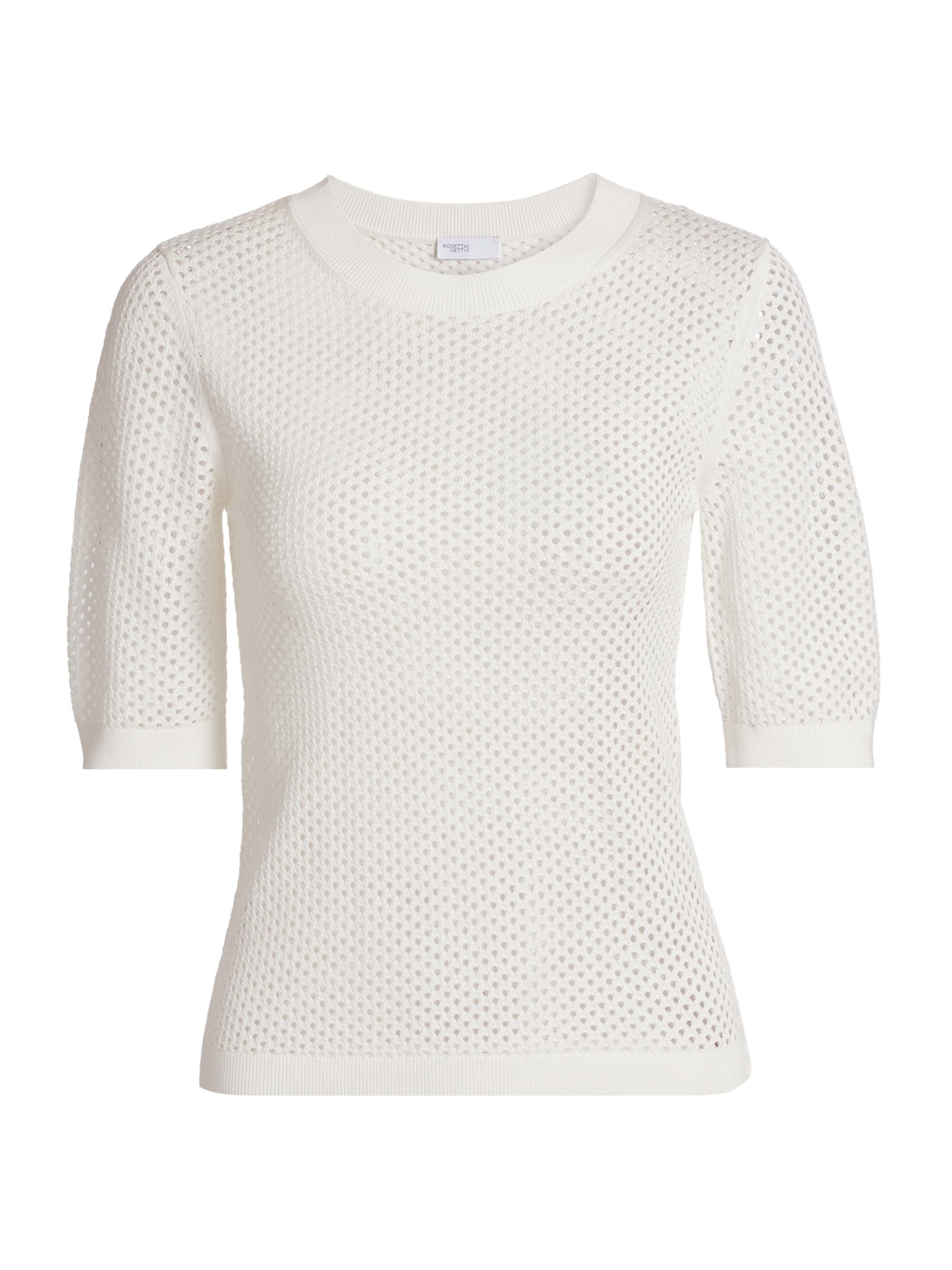 Rosetta Getty Women's Cotton Mesh Crop Short-Sleeve Sweater - White