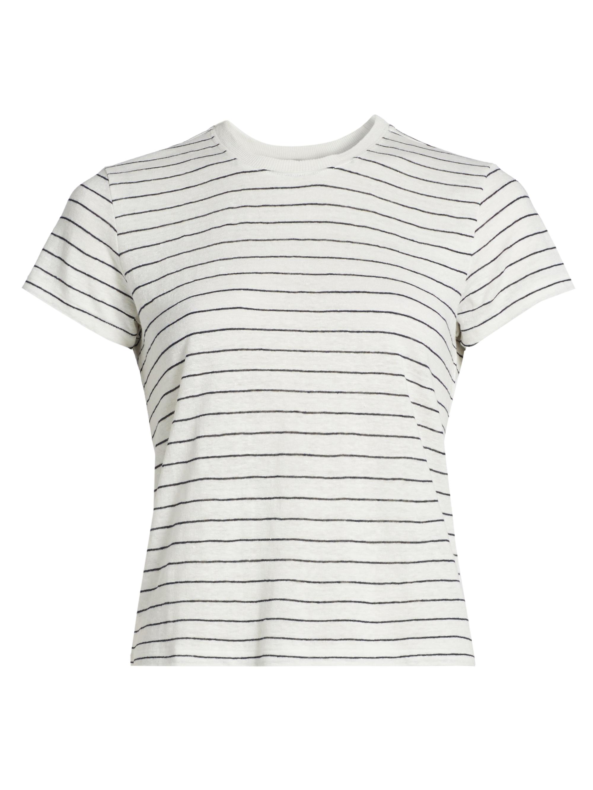 FRAME Women's The Linen Crewneck Baby T-Shirt - Navy Multi