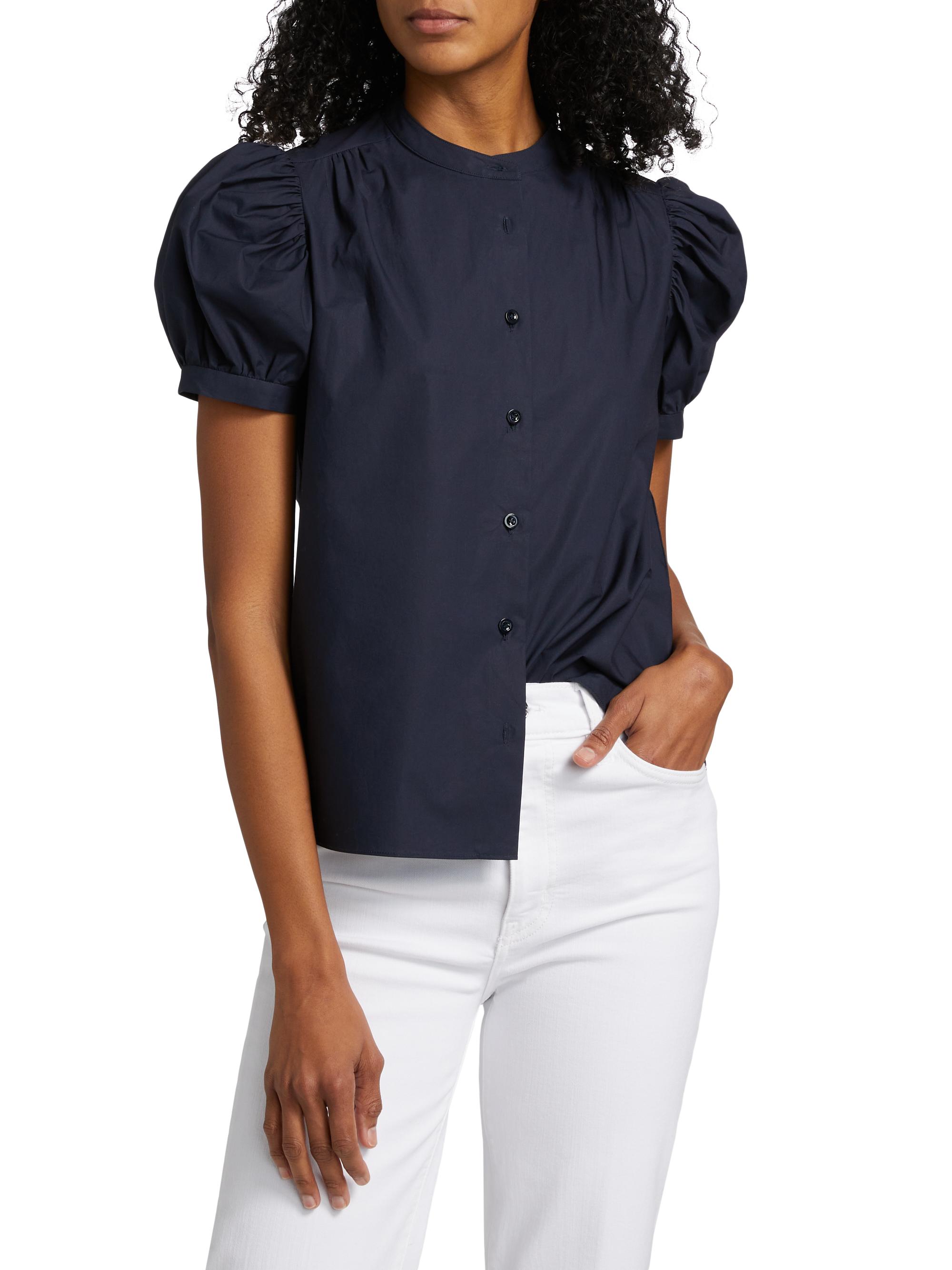 FRAME Gathered Puff-Sleeve Top | Saks Fifth Avenue