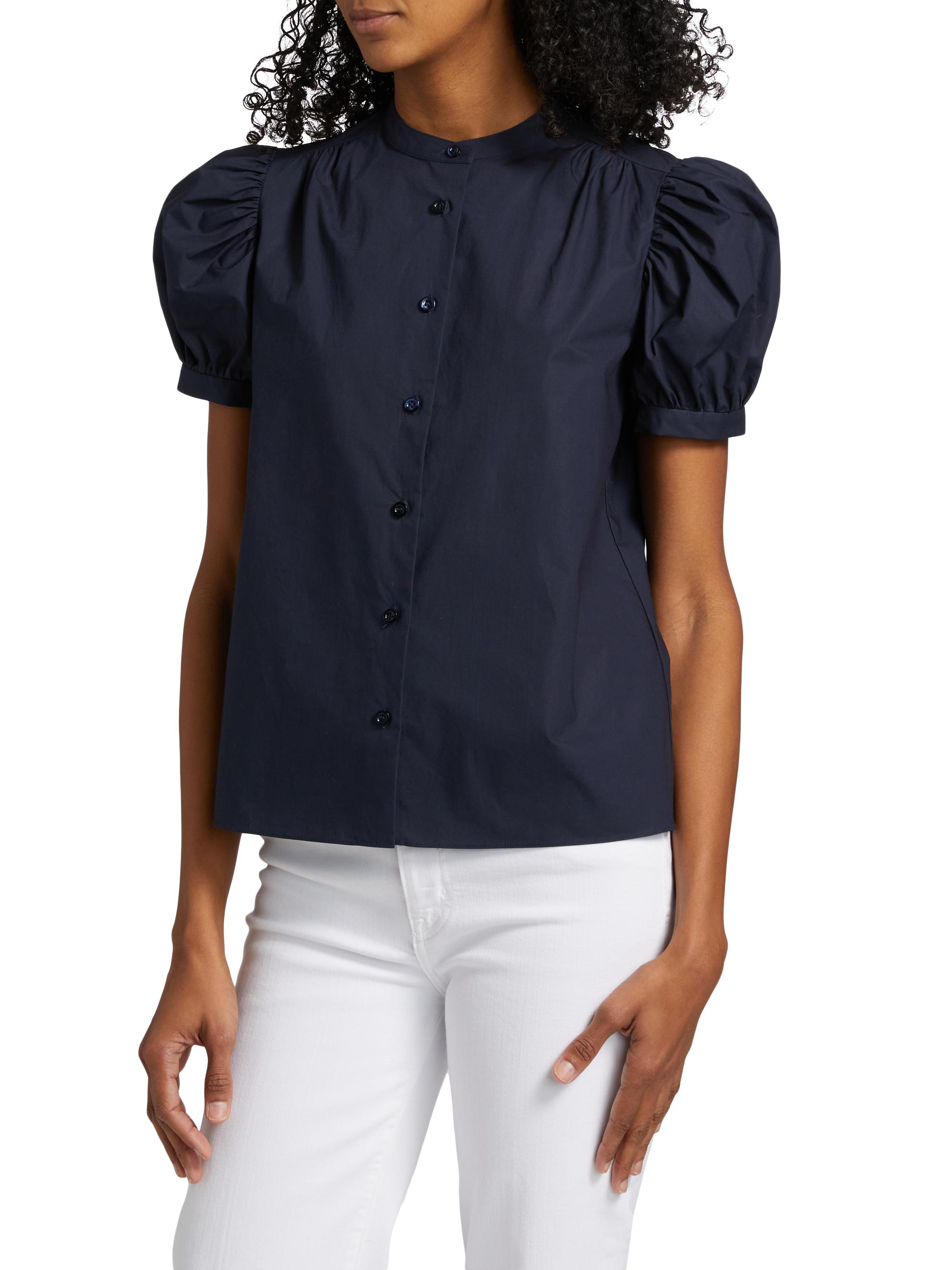 Frame Gathered Puff-Sleeve Top | Saks Fifth Avenue