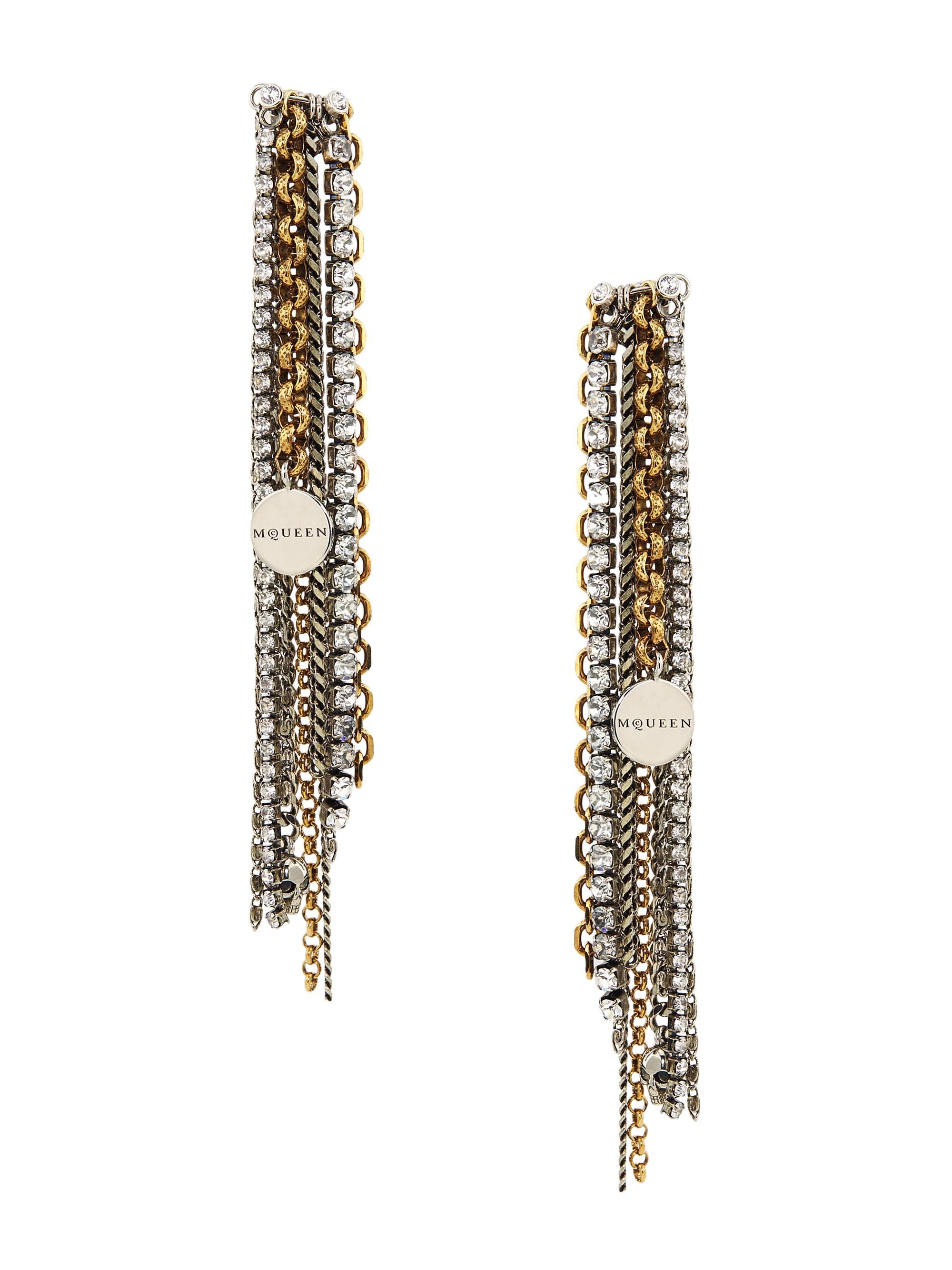 McQueen Women's Banshee Two-Tone & Crystal Chain Earrings - Pearl Grey