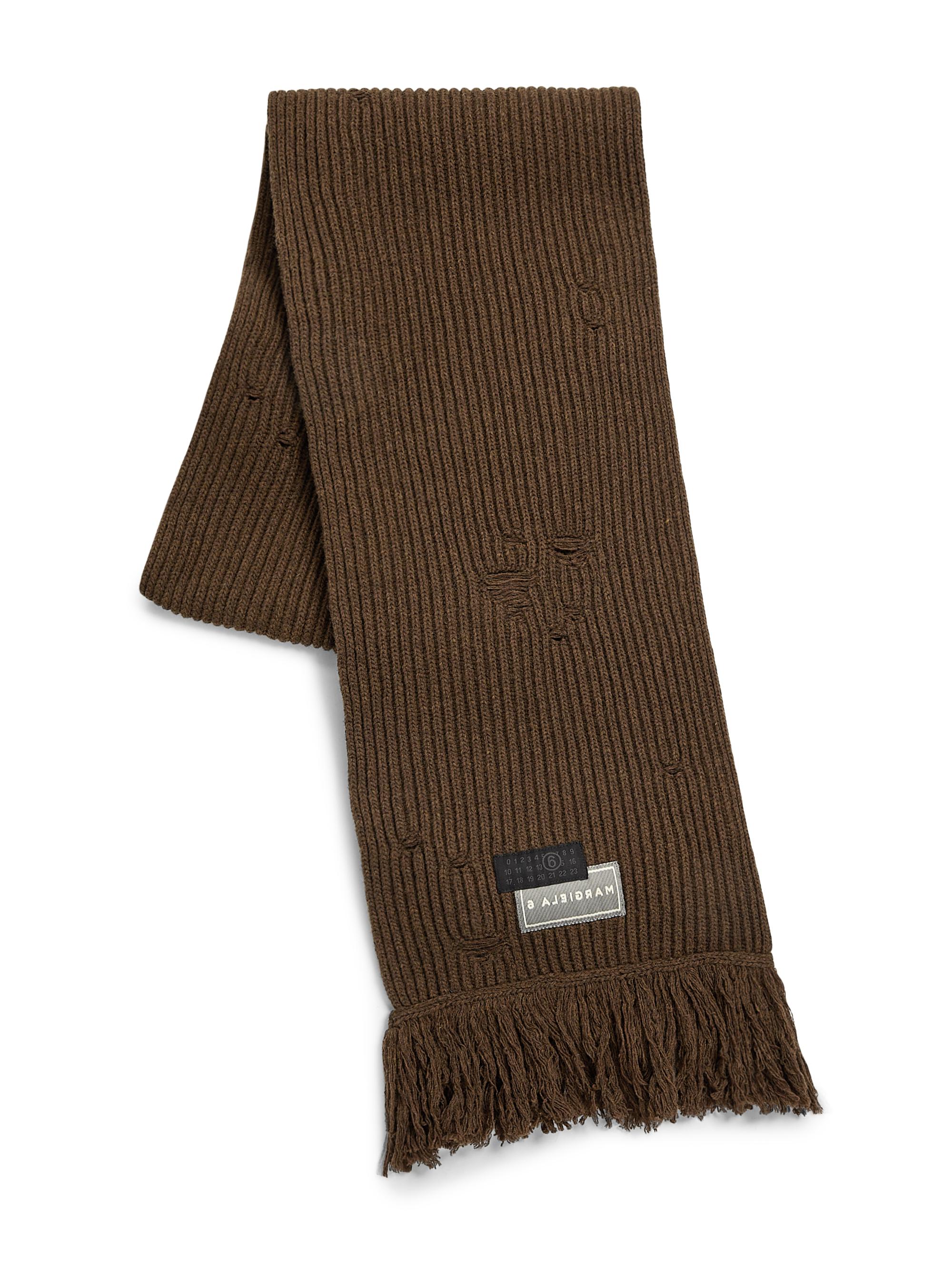 MM6 Maison Margiela Men's Wool-Nylon Knit Scarf - Brown Melange