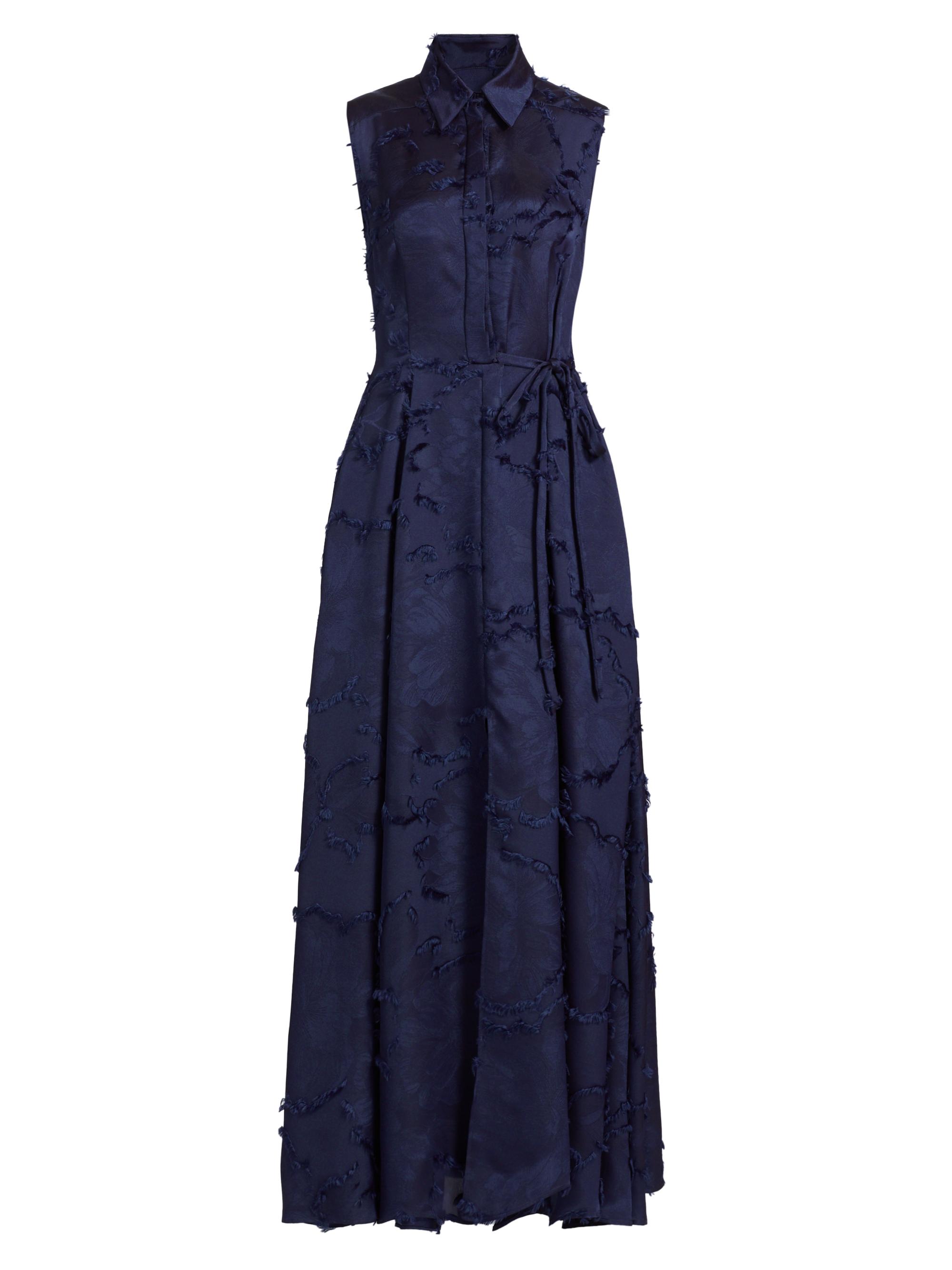 Talbot Runhof Women's Satin Sleeveless Maxi Shirtdress - Royal Navy