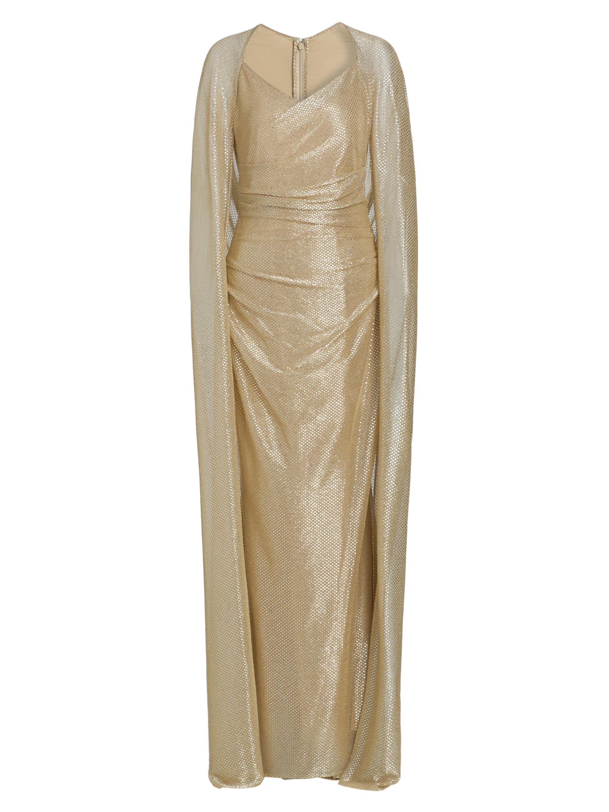 Talbot Runhof Women's Metallic Voile Cape Body-Con Gown - Gold