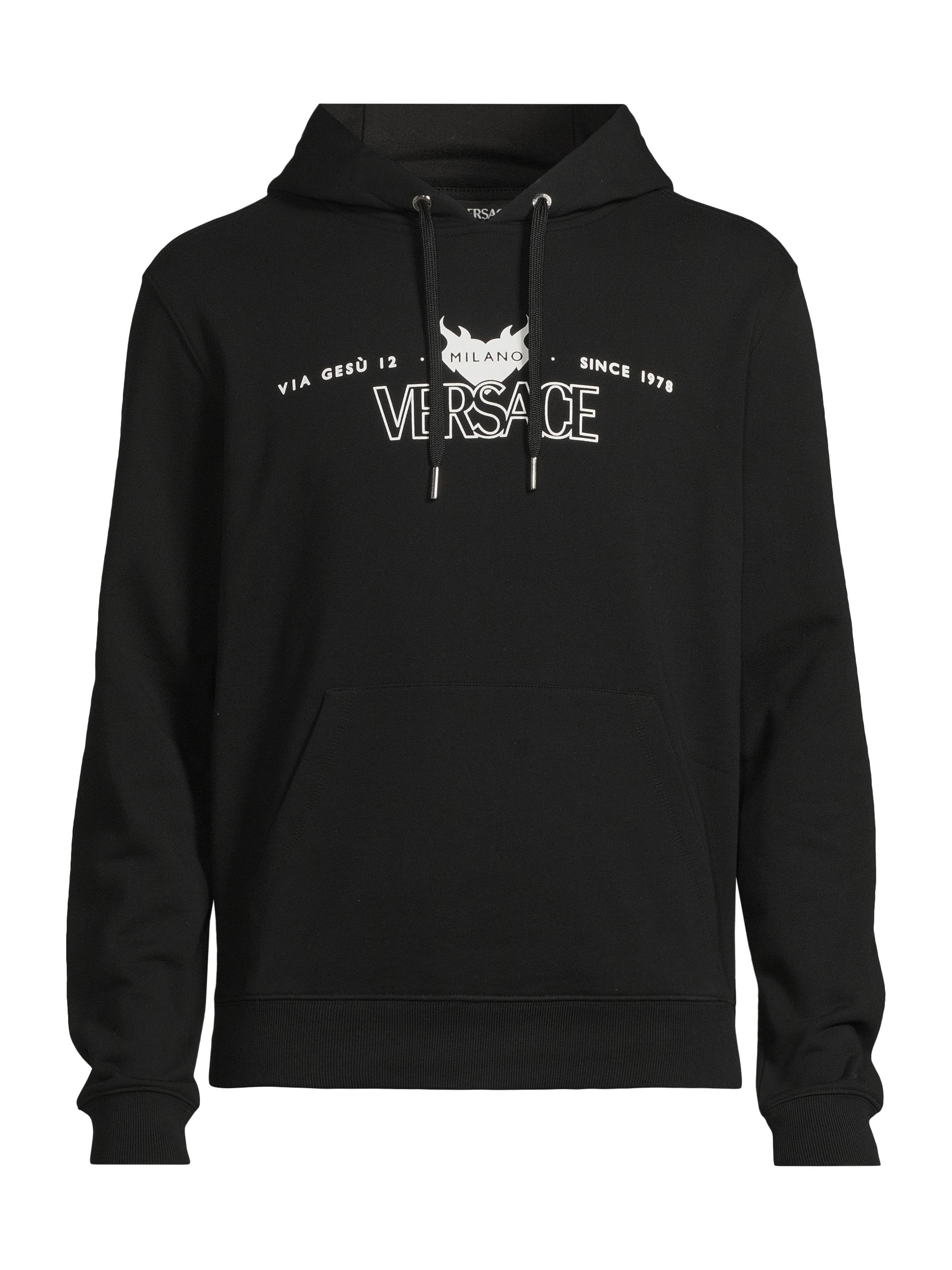 Versace Men's Embroidered Logo Hoodie - Black