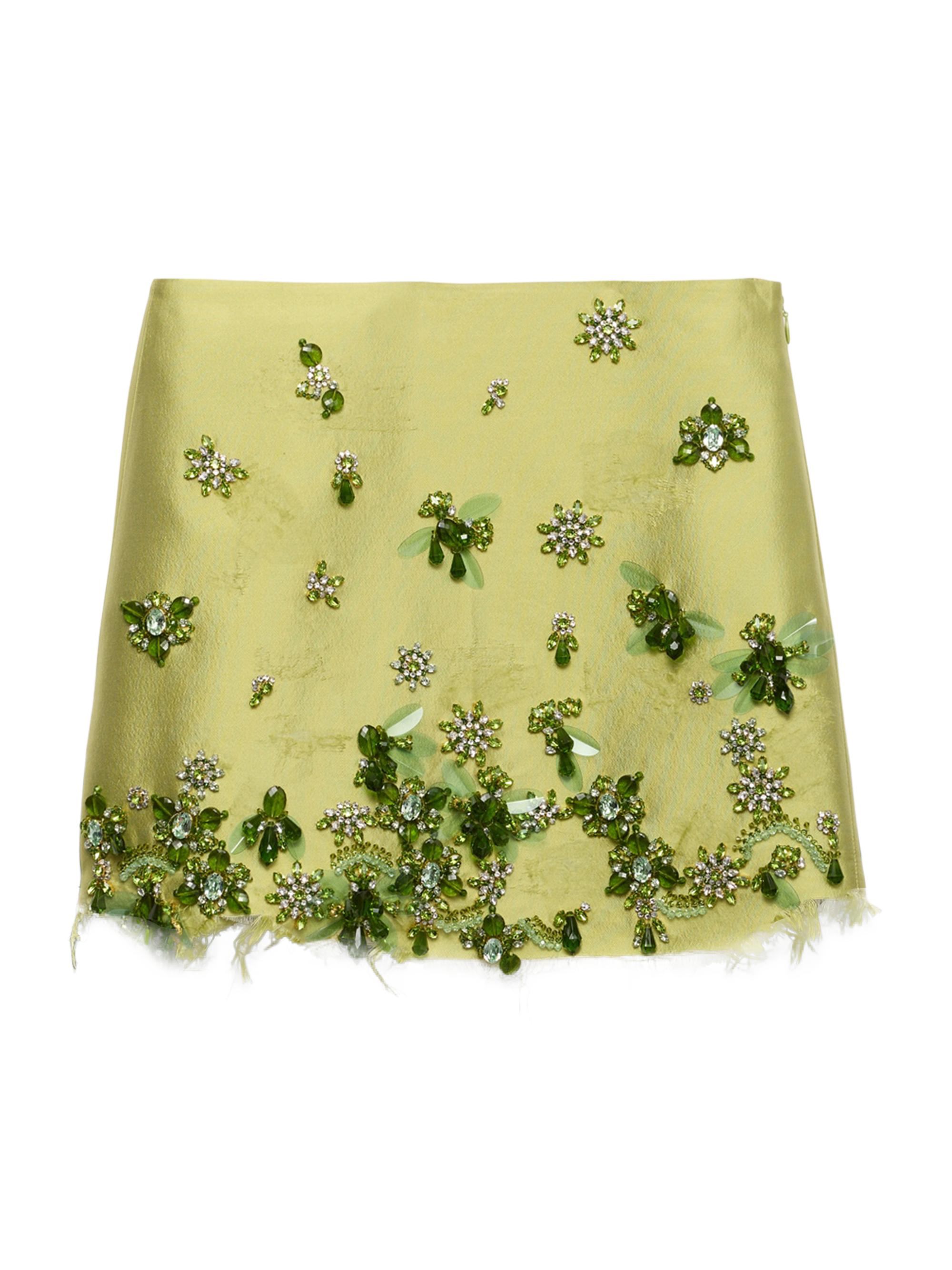 Prada Women's Embroidered Silk and Wool Miniskirt - Green