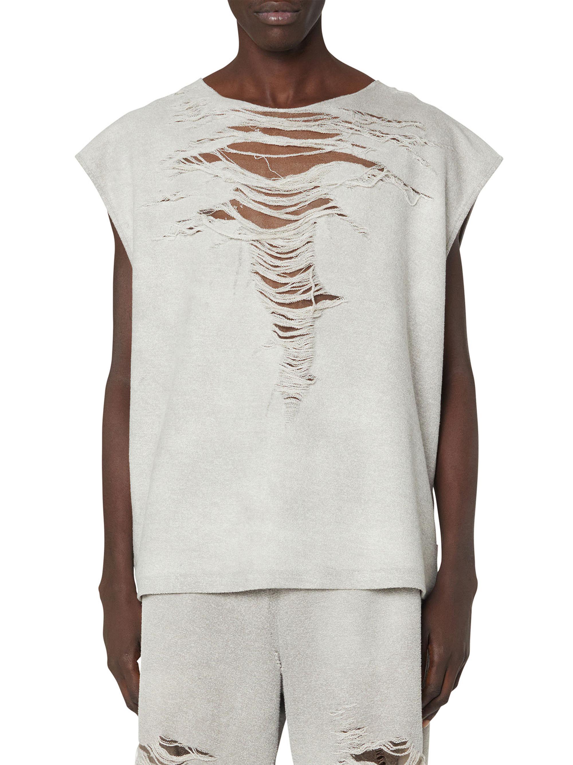 Diesel Men's Distressed Sleeveless Sweatshirt - Light Grey