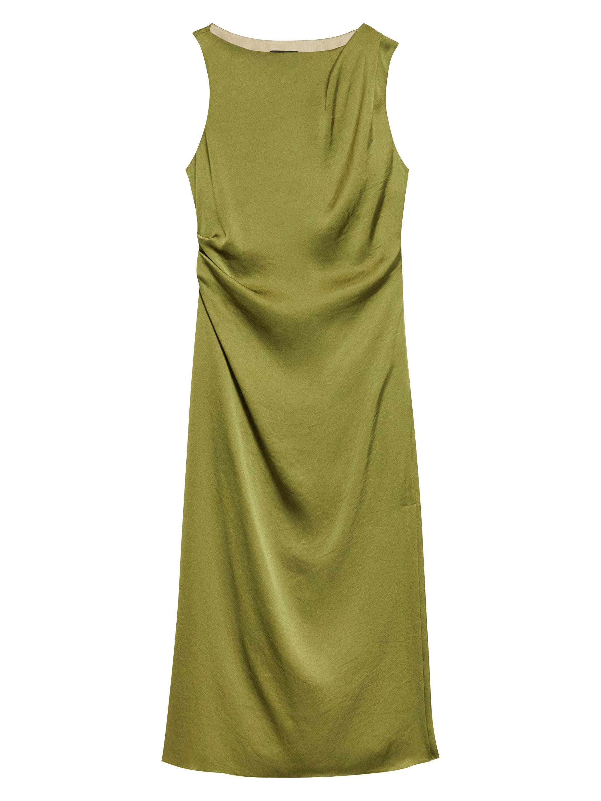 Theory Crushed Satin Shoulder Drape Midi-Dress | Saks Fifth Avenue