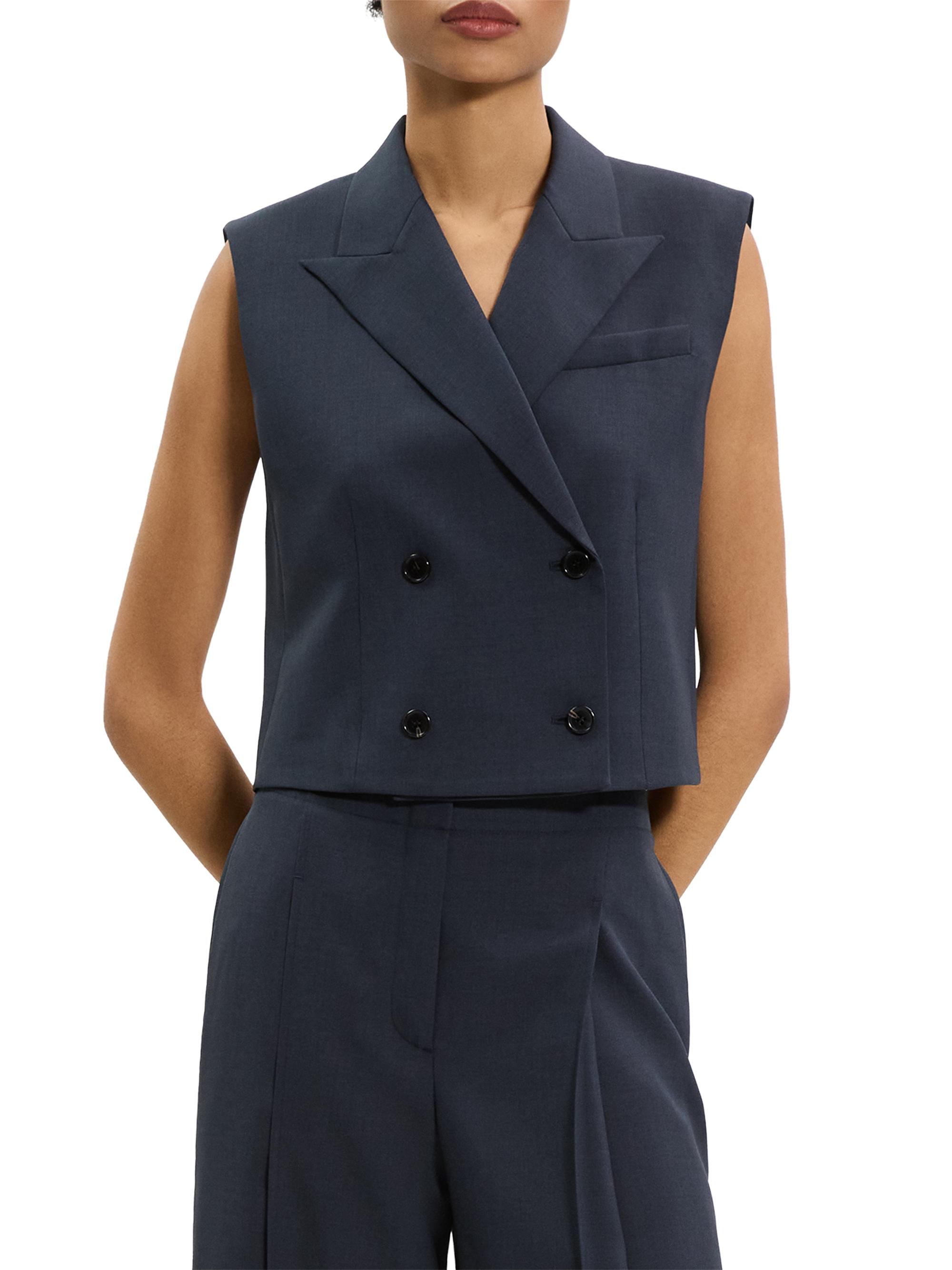 Theory セオリー　ロングジレ　BOXY FIT VEST ノース　ブルー Theory Twill Double-Breasted Vest | Saks Fifth Avenue