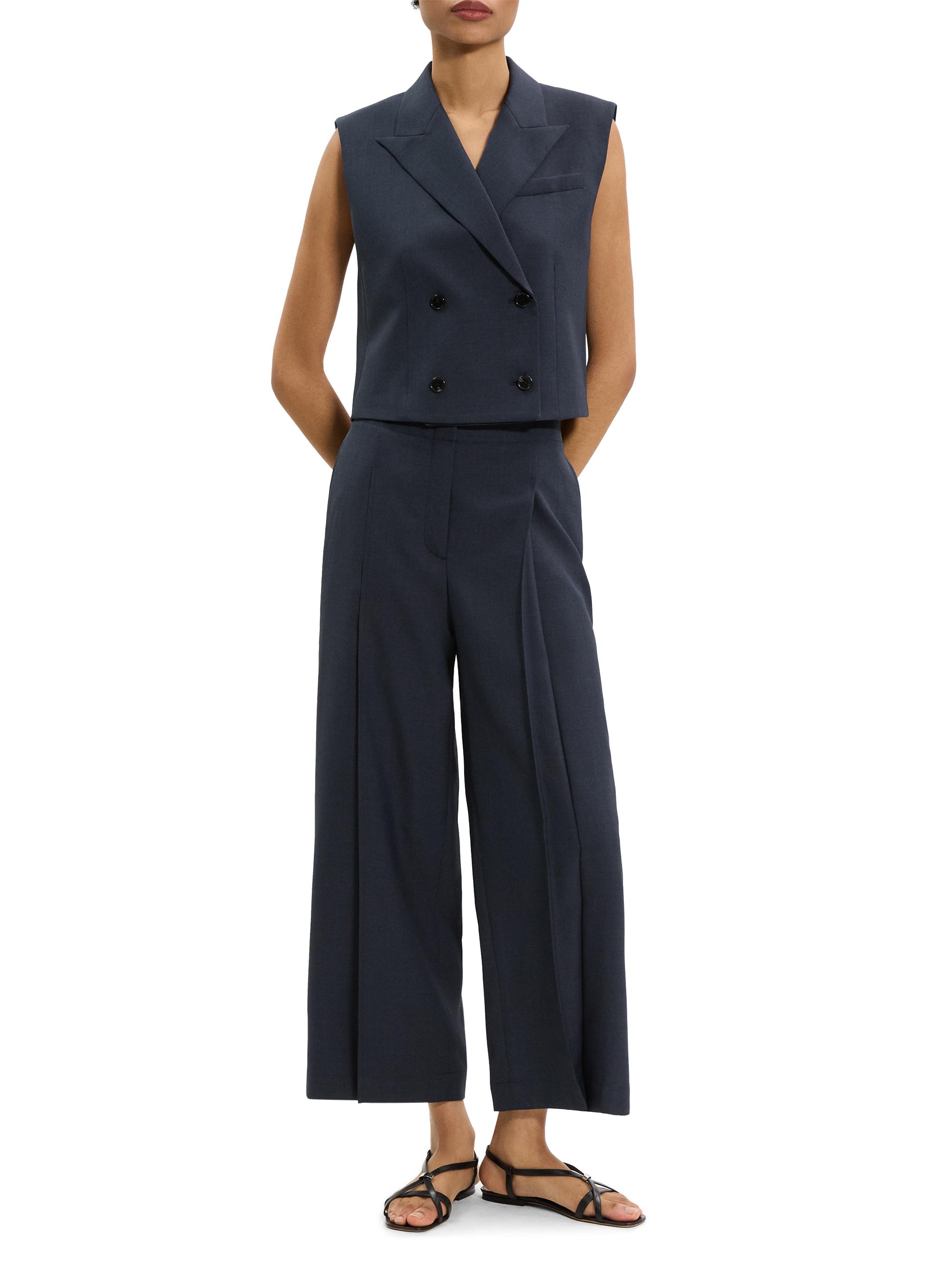 【美品】  theory / セオリー | BOXY OS VEST TWIST TWILL ボクシー ベスト ツイストツイル | S | ネイビー | レディース Theory Twill Double-Breasted Vest | Saks Fifth Avenue