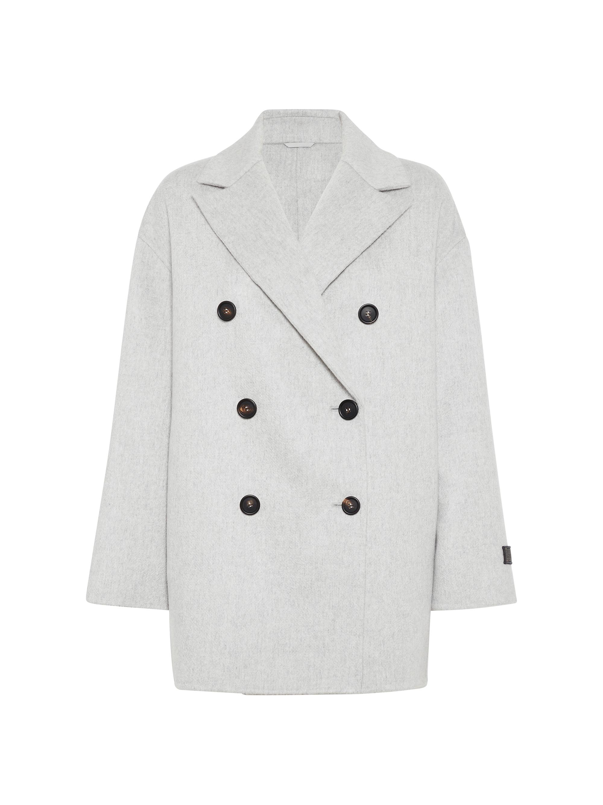 Brunello Cucinelli Women's Hand Crafted Cashmere Double Beaver Cloth Pea Coat with Precious Patch - Lead