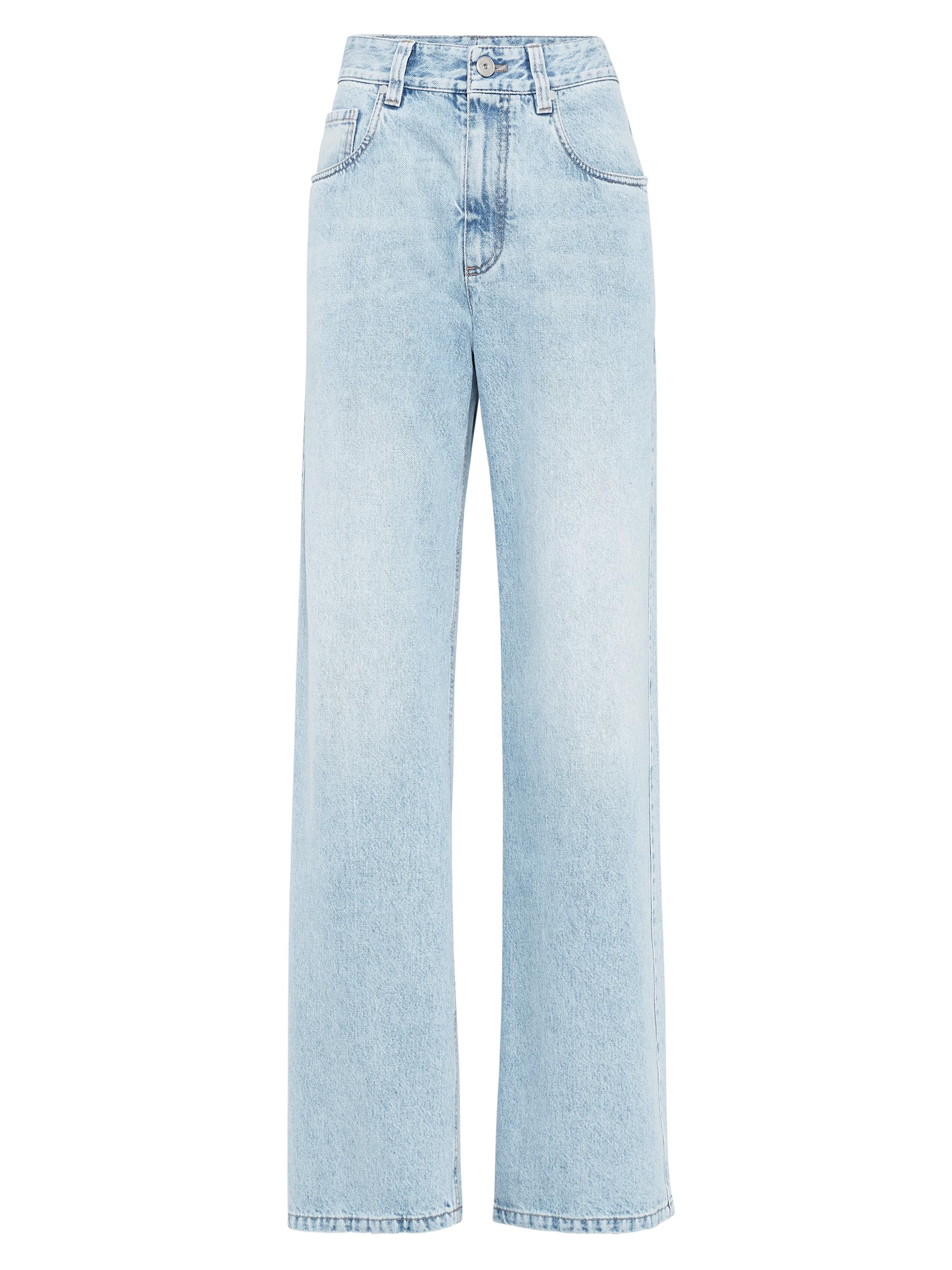 Brunello Cucinelli Women's Authentic Denim Contemporary Loose Trousers with Monili - Light Denim