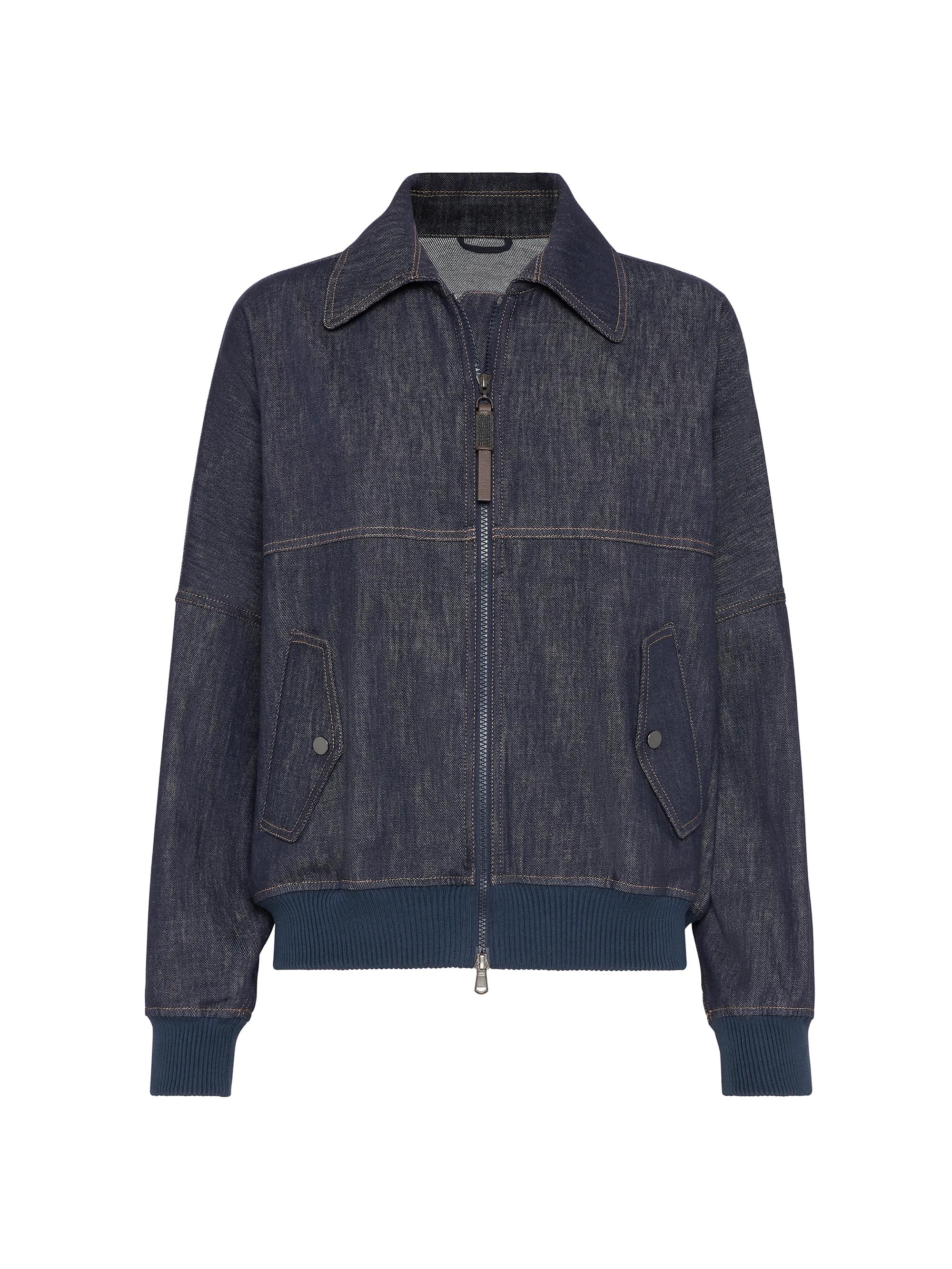 Brunello Cucinelli Women's Denim Effect Twill Bomber Jacket - Dark Denim