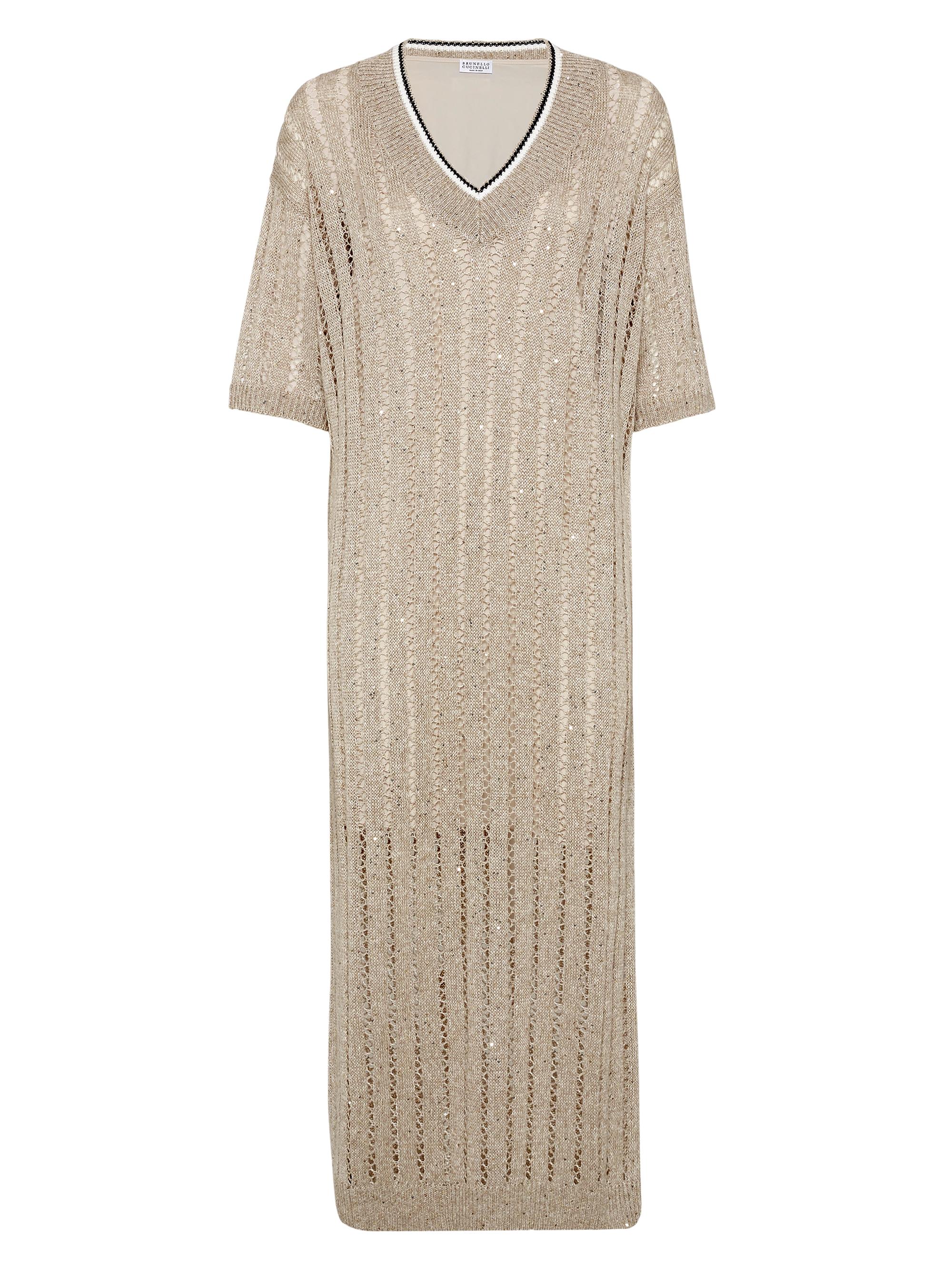 Brunello Cucinelli Silk and Linen Dazzling Net Knit Dress