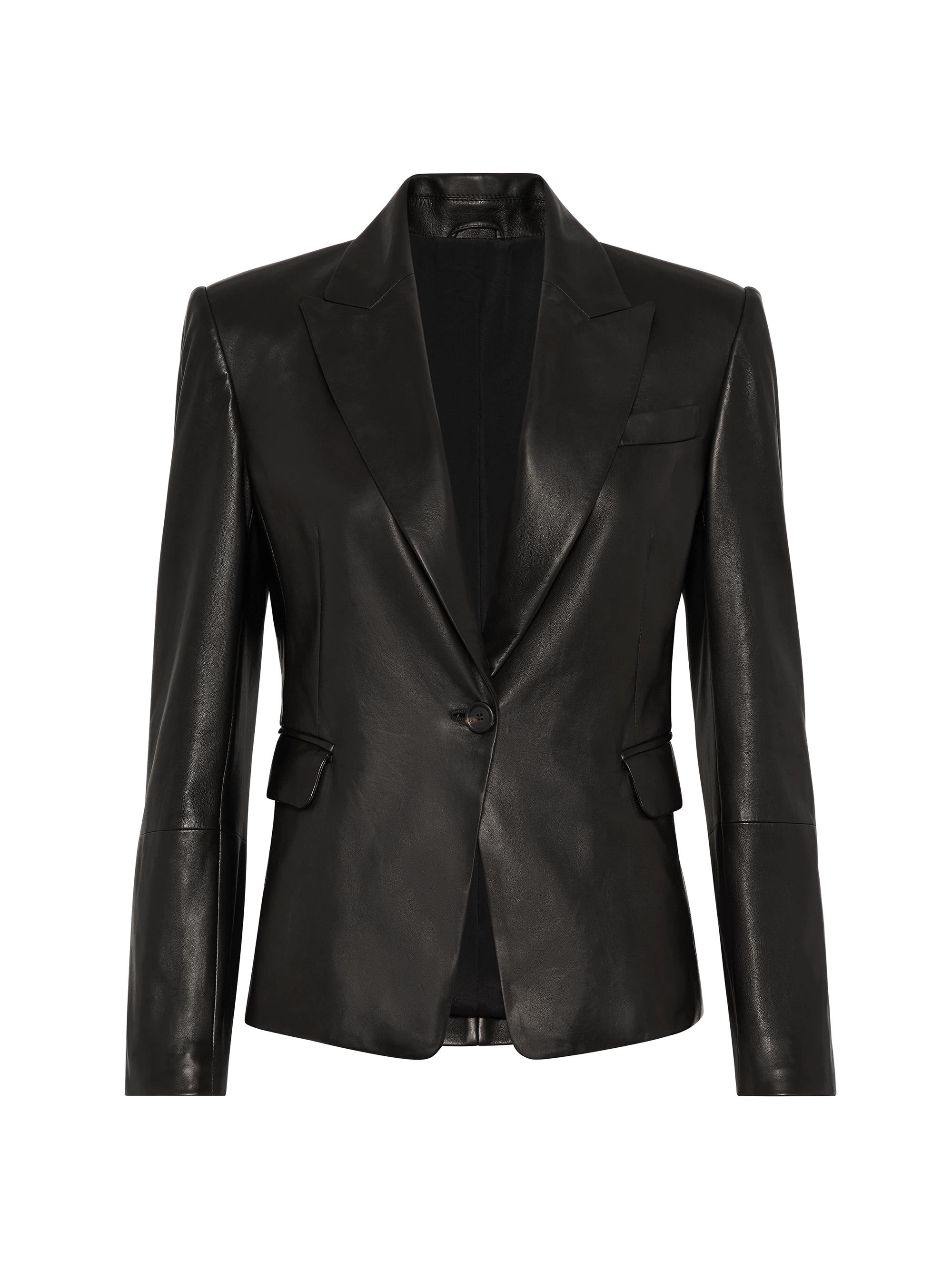 Brunello Cucinelli Women's Nappa Leather Blazer with Monili - Black