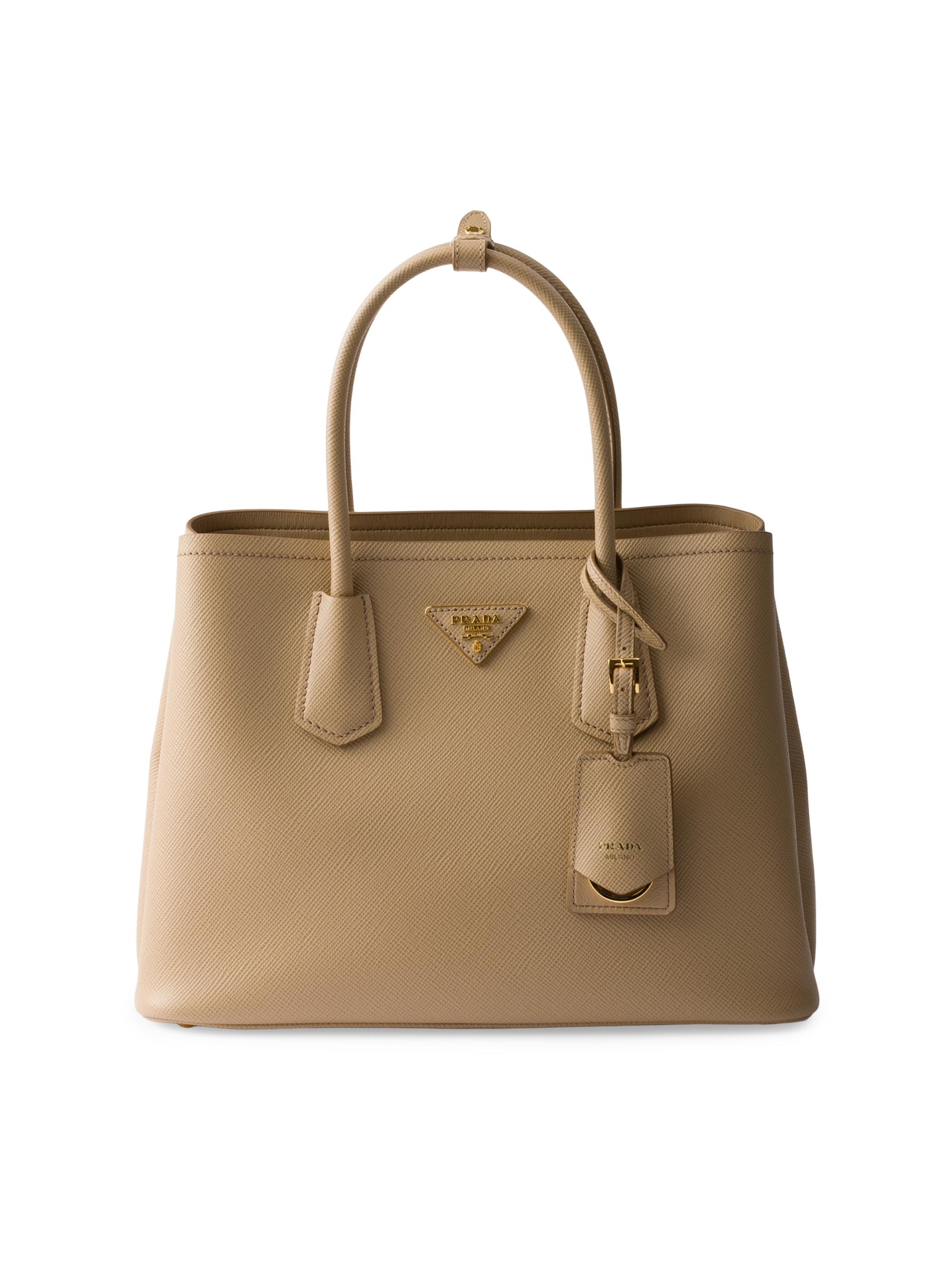 Prada Women's  Double Saffiano Leather Top Handle Bag - Beige Khaki
