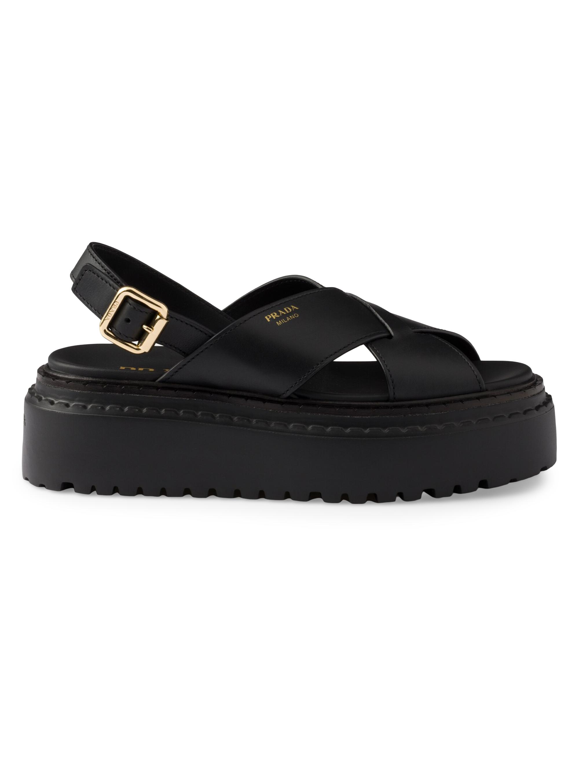 Prada Leather Crisscross Sandals | Saks Fifth Avenue