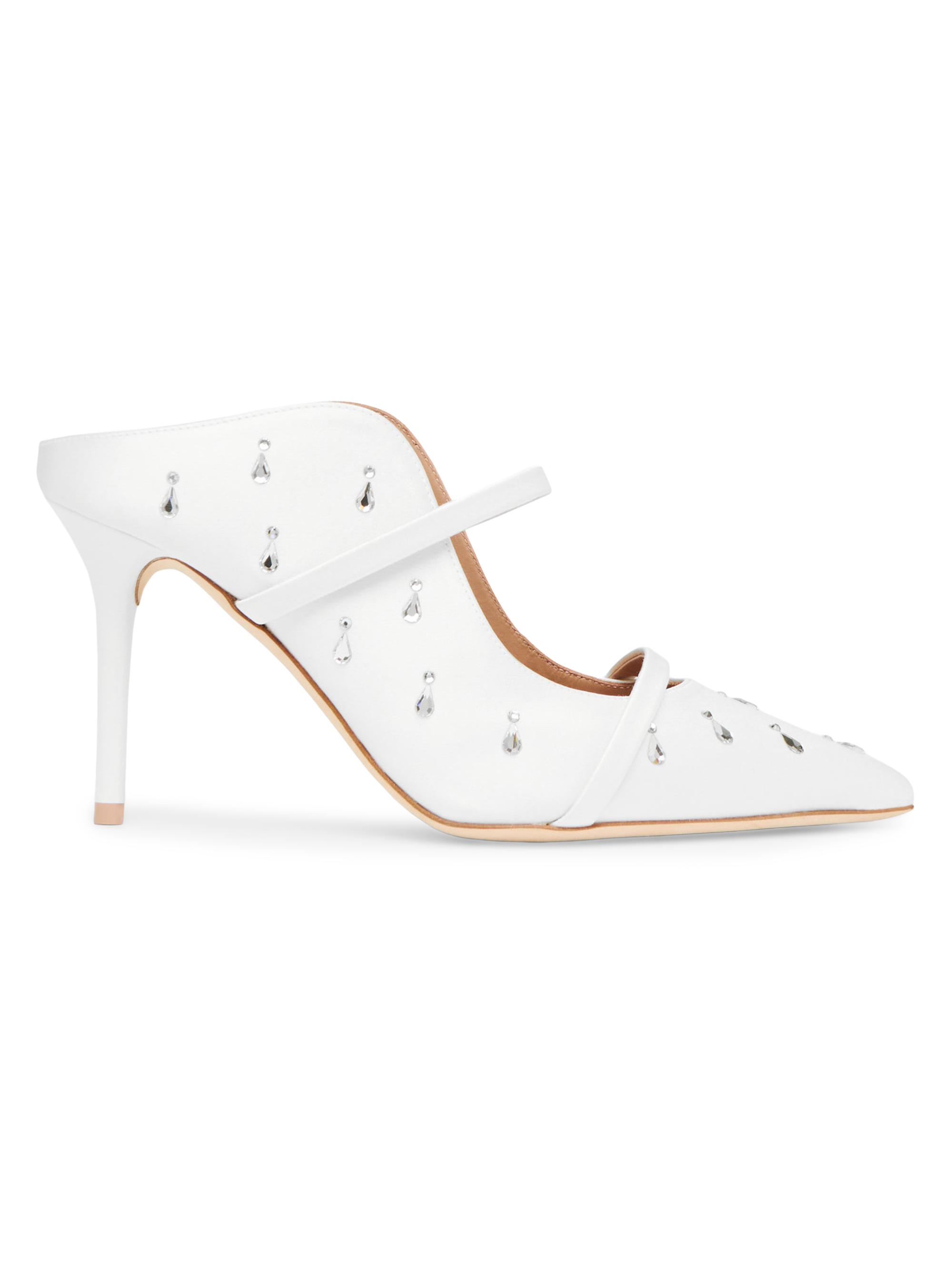 Malone Souliers Women's Maureen 85MM Crystal-Embellished Satin Mules - White