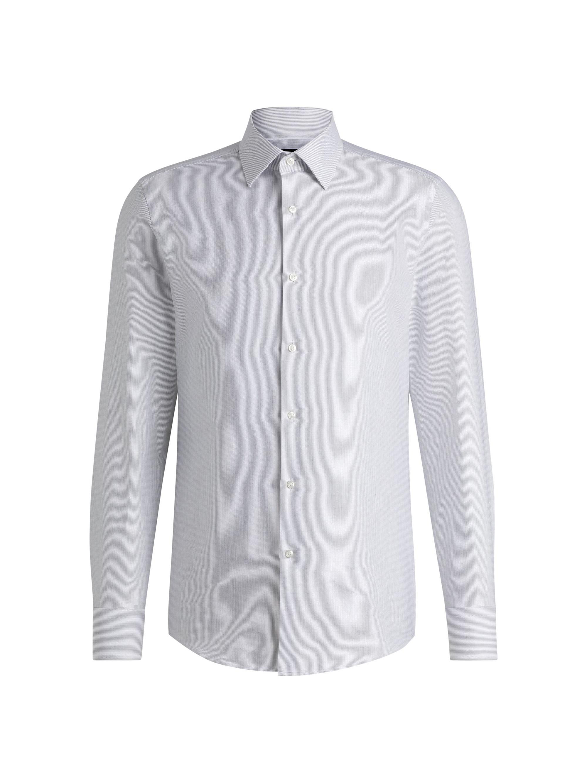 BOSS Men's Slim Fit Shirt in Striped Cotton Twill - White