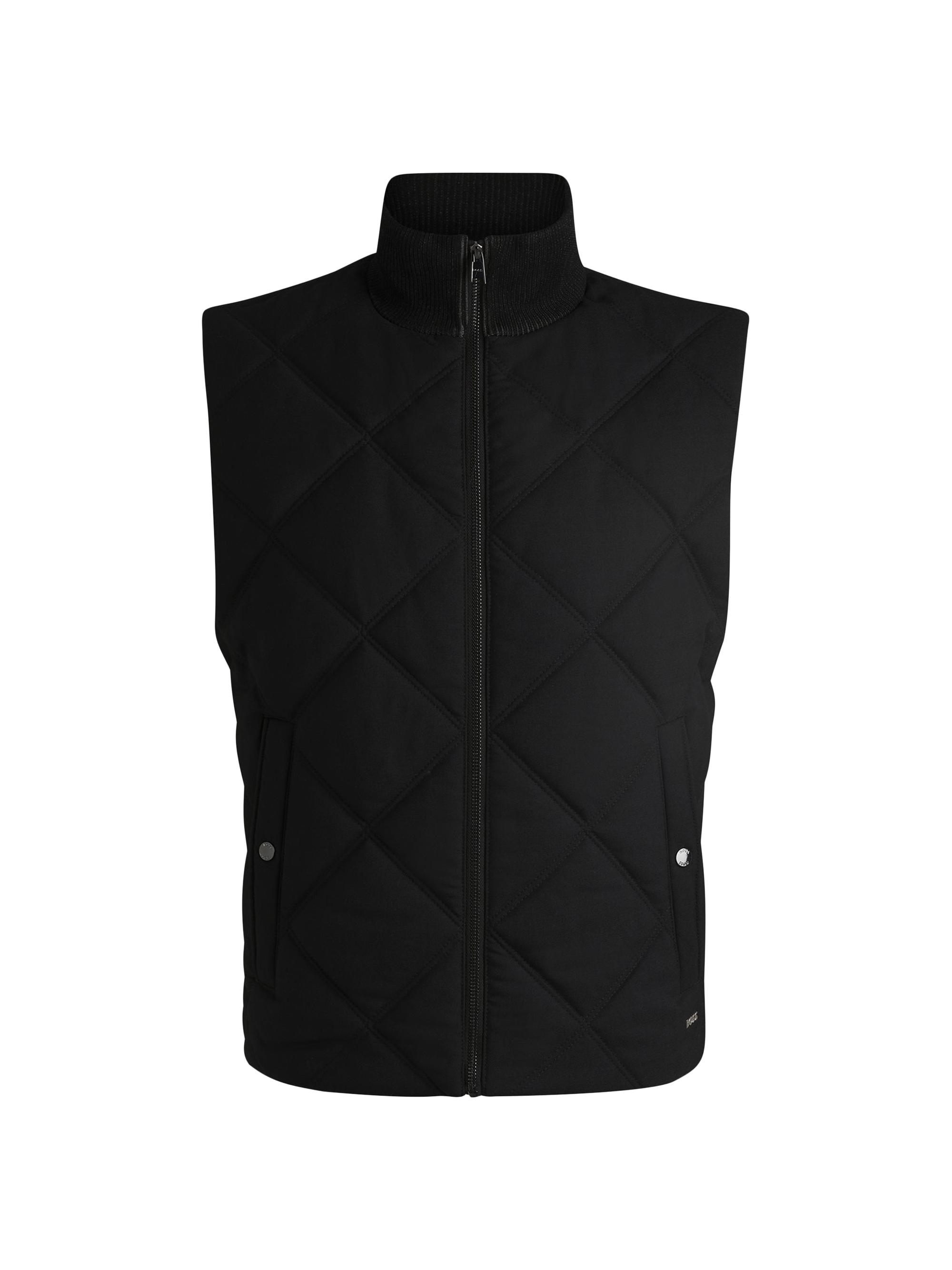 BOSS Men's Diamond Quilted Gilet with Ribbed Cotton Trims - Black