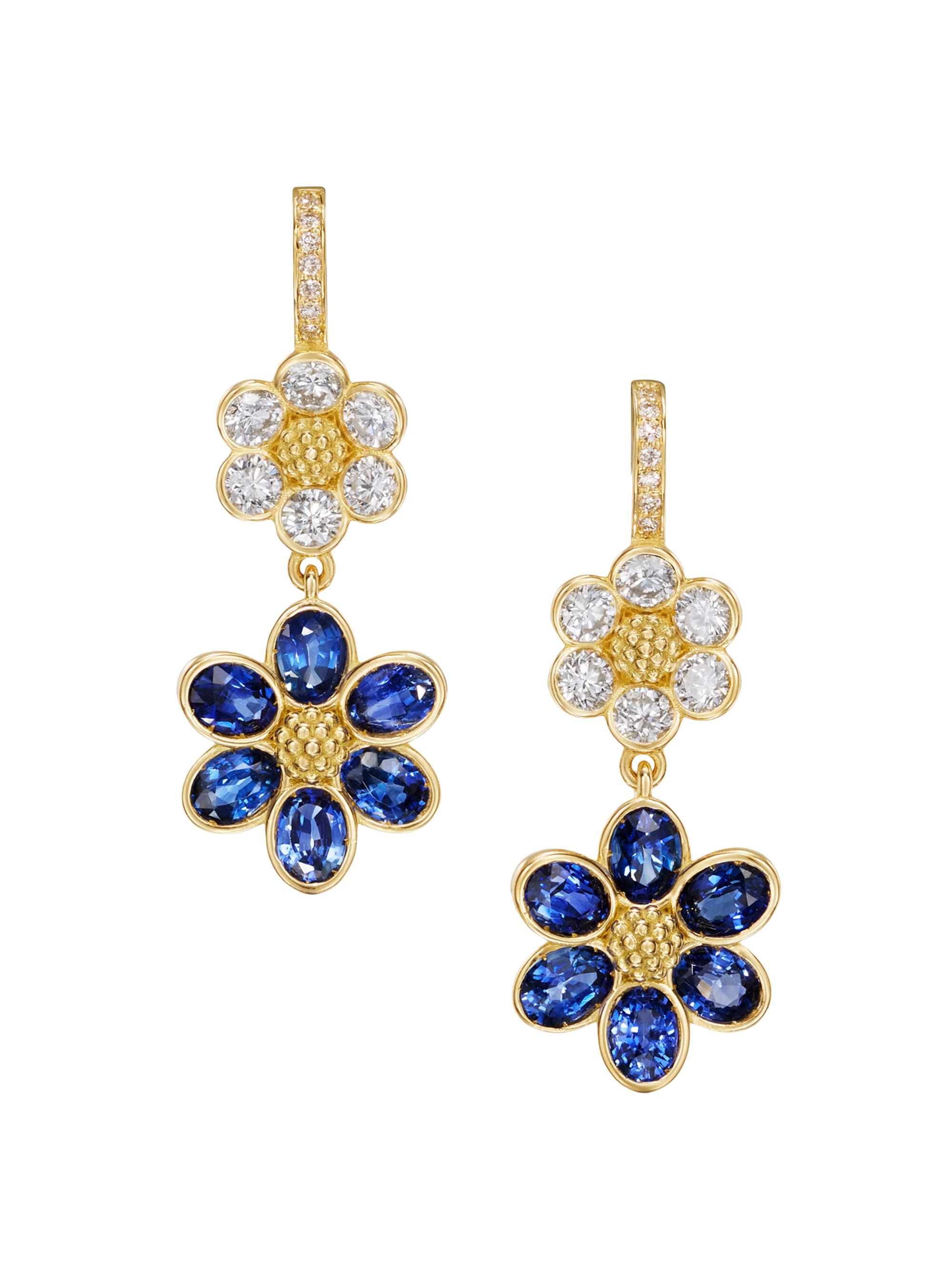 Temple St. Clair Women's Fiori 18K Yellow Gold, Blue Sapphire & 0.86 TCW Double-Drop Earrings - Yellow Gold