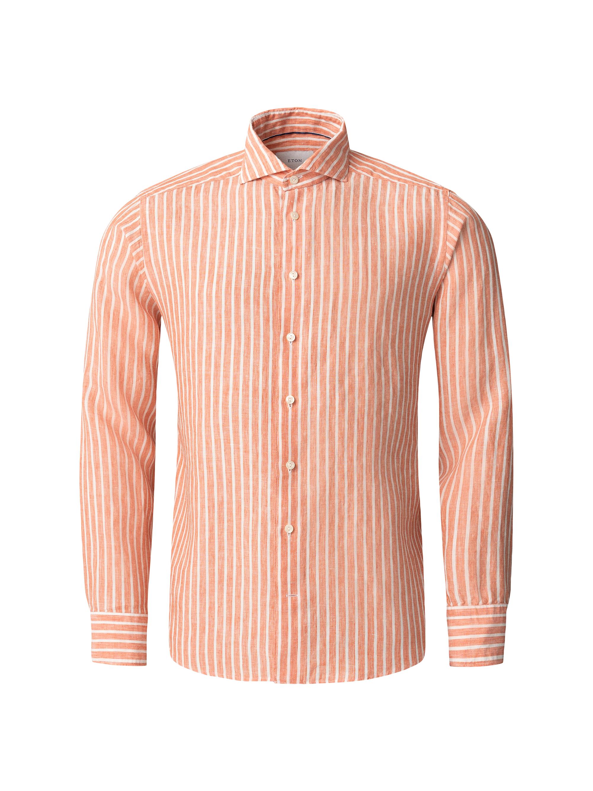 Eton Men's Slim-Fit Striped Linen Shirt - Orange